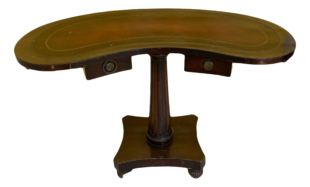 Antique Kidney Shaped Occasional Table With Leather Inset by Maslow Freen of New York