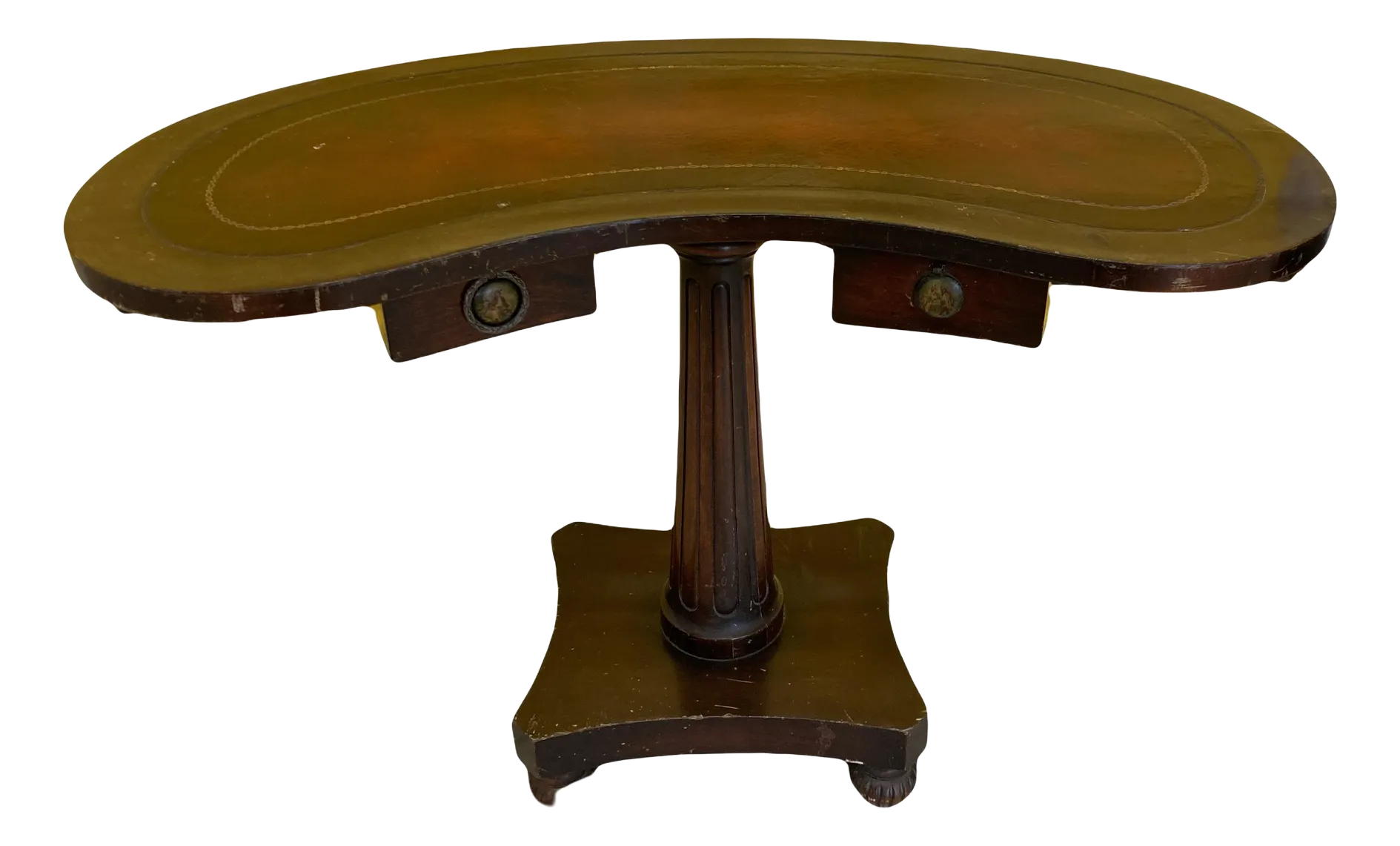Antique Kidney Shaped Occasional Table With Leather Inset by Maslow Freen of New York