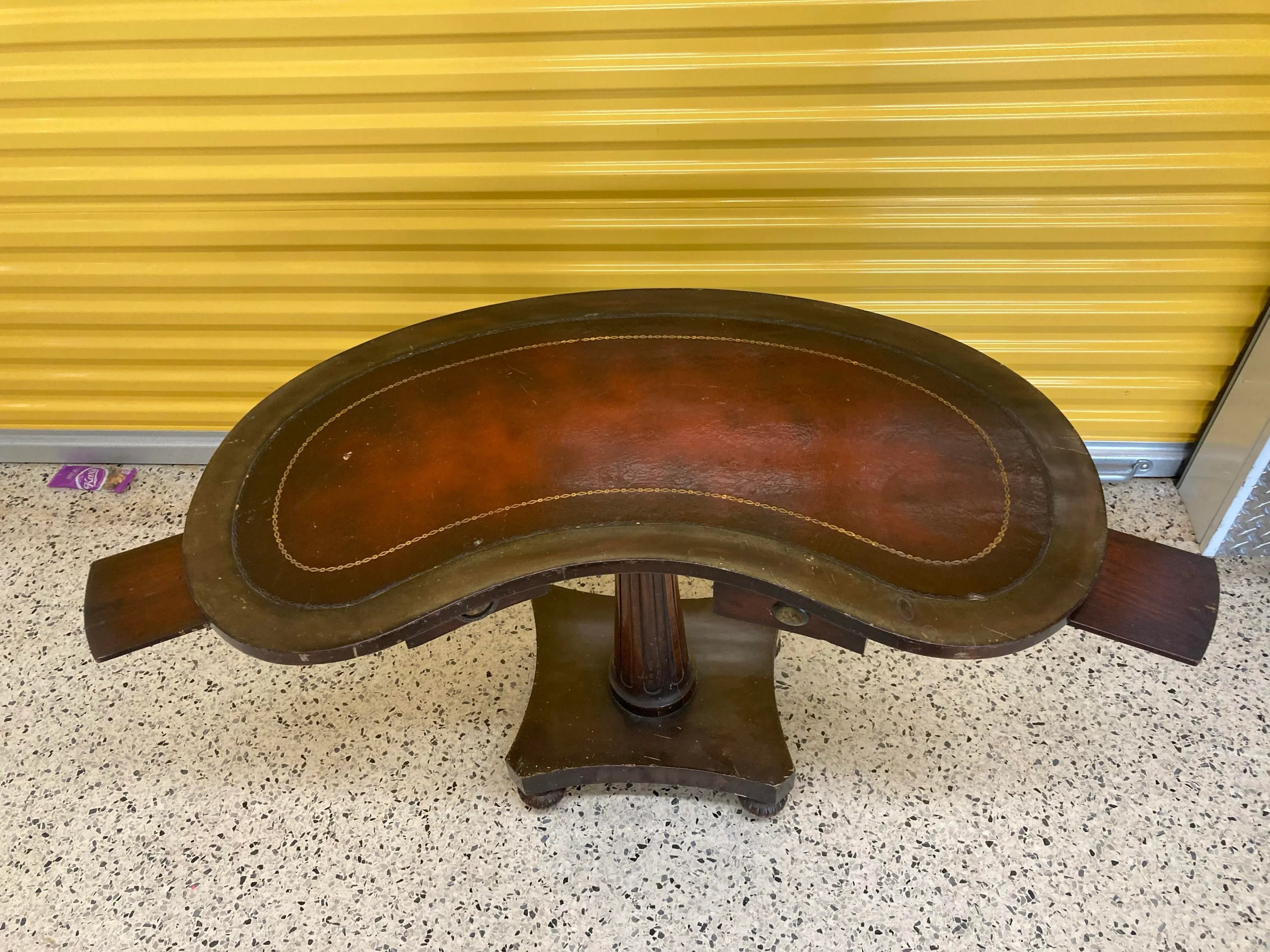 Antique Kidney Shaped Occasional Table With Leather Inset by Maslow Freen of New York