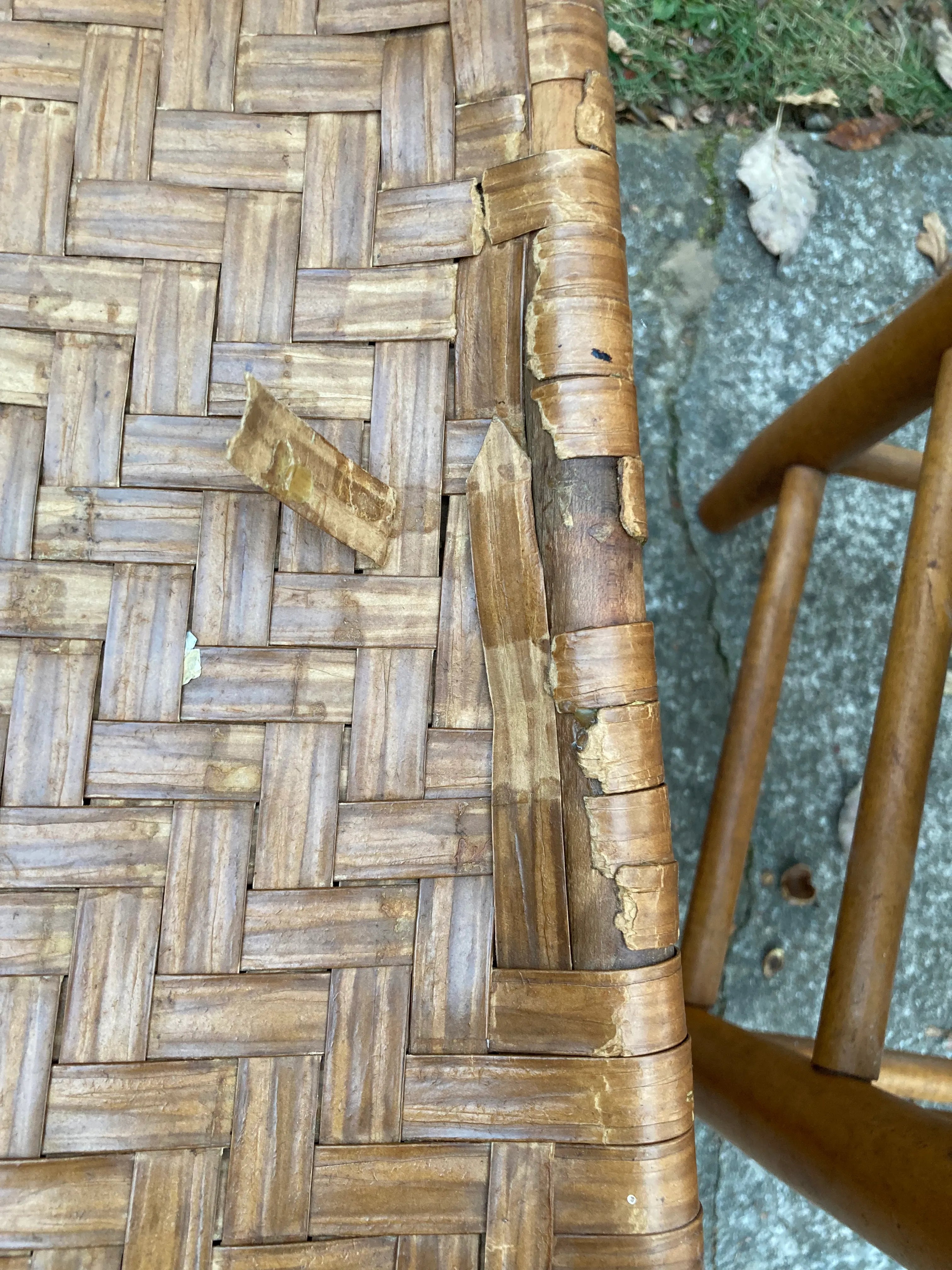 Antique Primitive Shaker Style High Slat Back Side Chairs With Flat Reed Splint Woven Seats - Set of 4