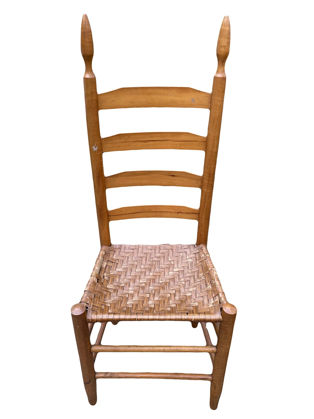 Antique Primitive Shaker Style High Slat Back Side Chairs With Flat Reed Splint Woven Seats - Set of 4