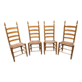 Antique Primitive Shaker Style High Slat Back Side Chairs With Flat Reed Splint Woven Seats - Set of 4