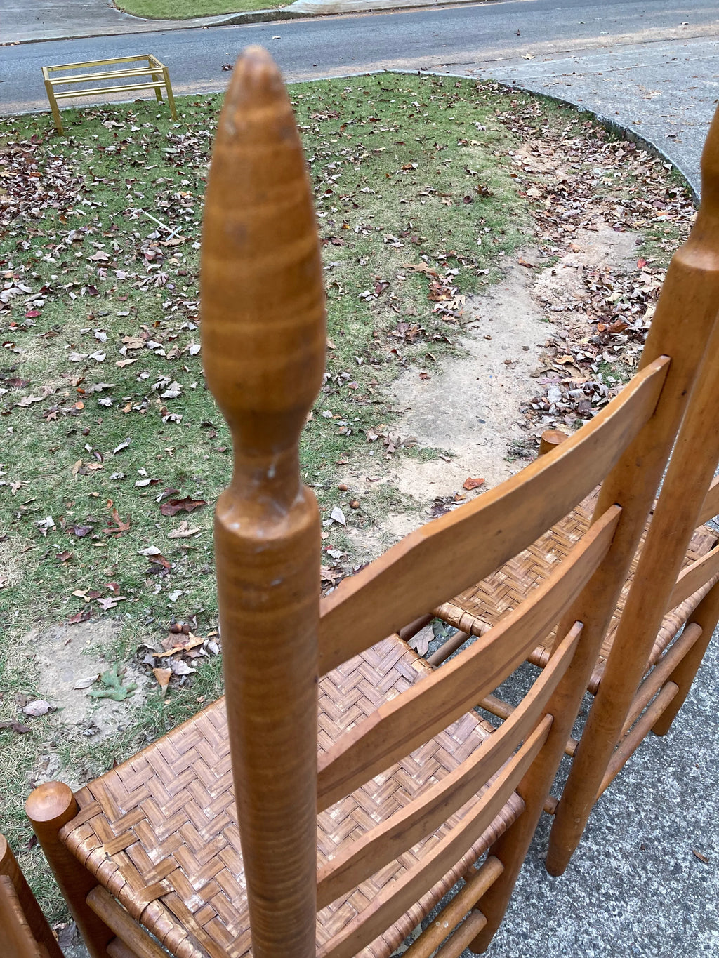 Antique Primitive Shaker Style High Slat Back Side Chairs With Flat Reed Splint Woven Seats - Set of 4