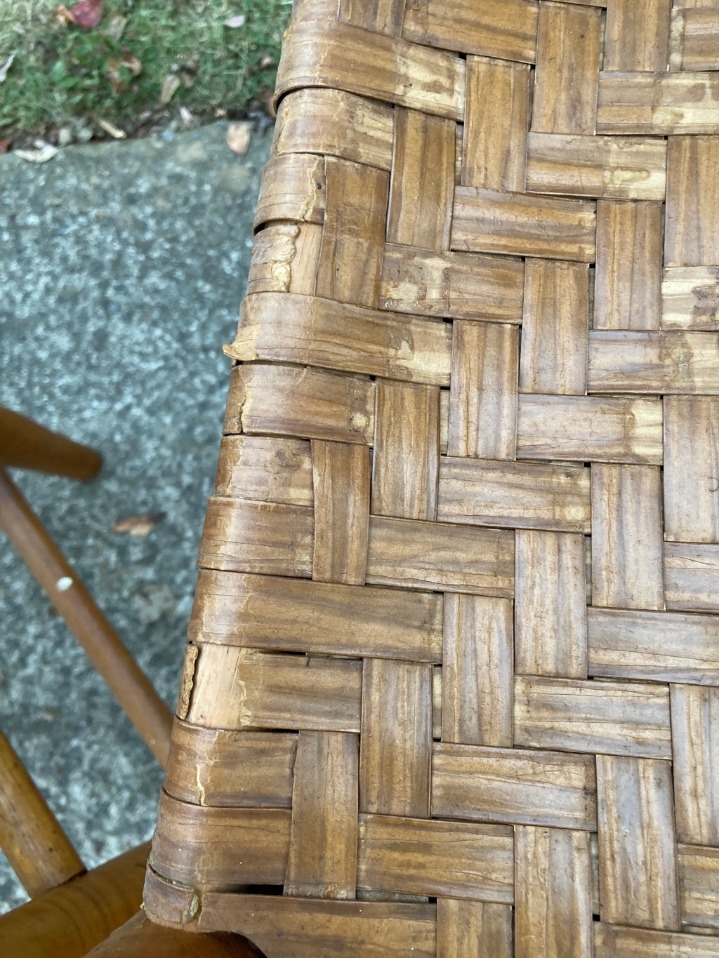 Antique Primitive Shaker Style High Slat Back Side Chairs With Flat Reed Splint Woven Seats - Set of 4