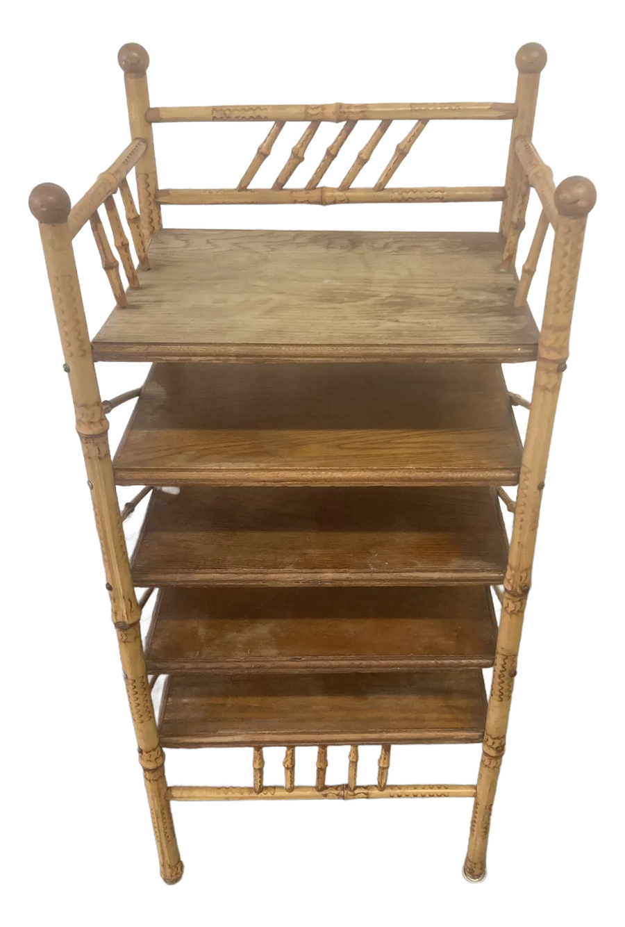 Antique Victorian Stick and Ball Burnt Bamboo Etegere or Magazine Stand