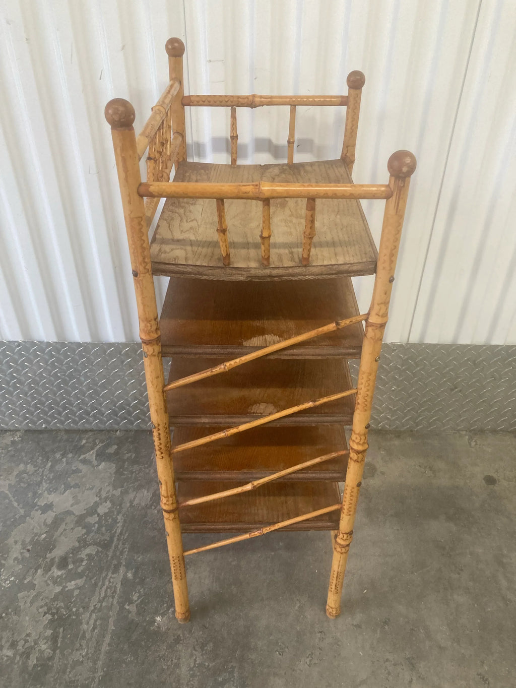 Antique Victorian Stick and Ball Burnt Bamboo Etegere or Magazine Stand