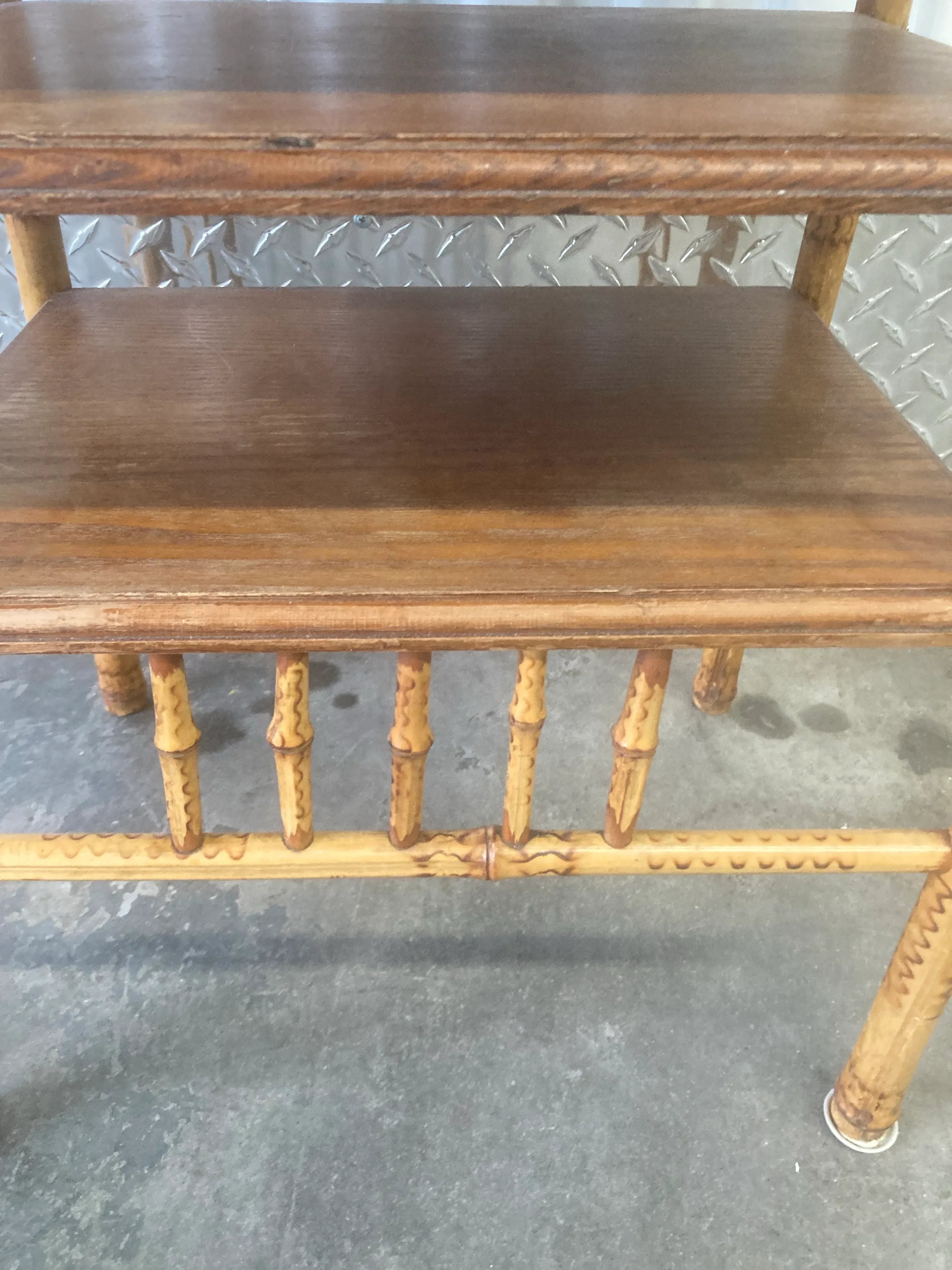 Antique Victorian Stick and Ball Burnt Bamboo Etegere or Magazine Stand