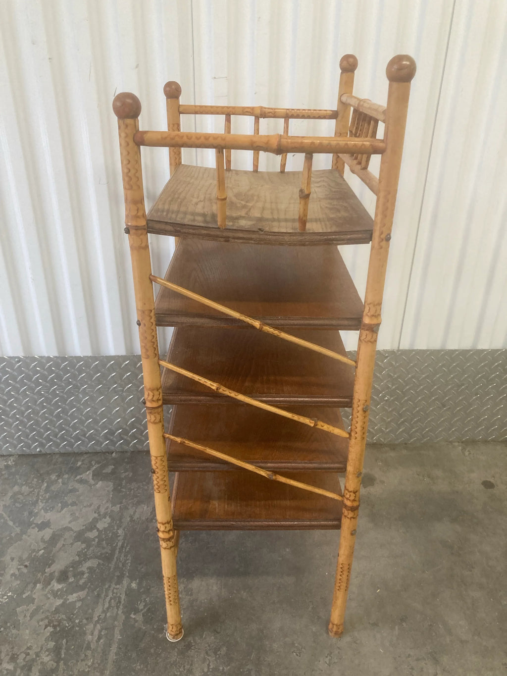 Antique Victorian Stick and Ball Burnt Bamboo Etegere or Magazine Stand