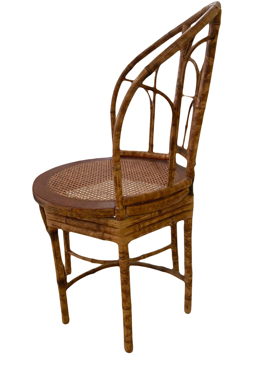 Early 20th Century Antique Coastal Tiger Bamboo Bergere Chair With Round Caned Seat