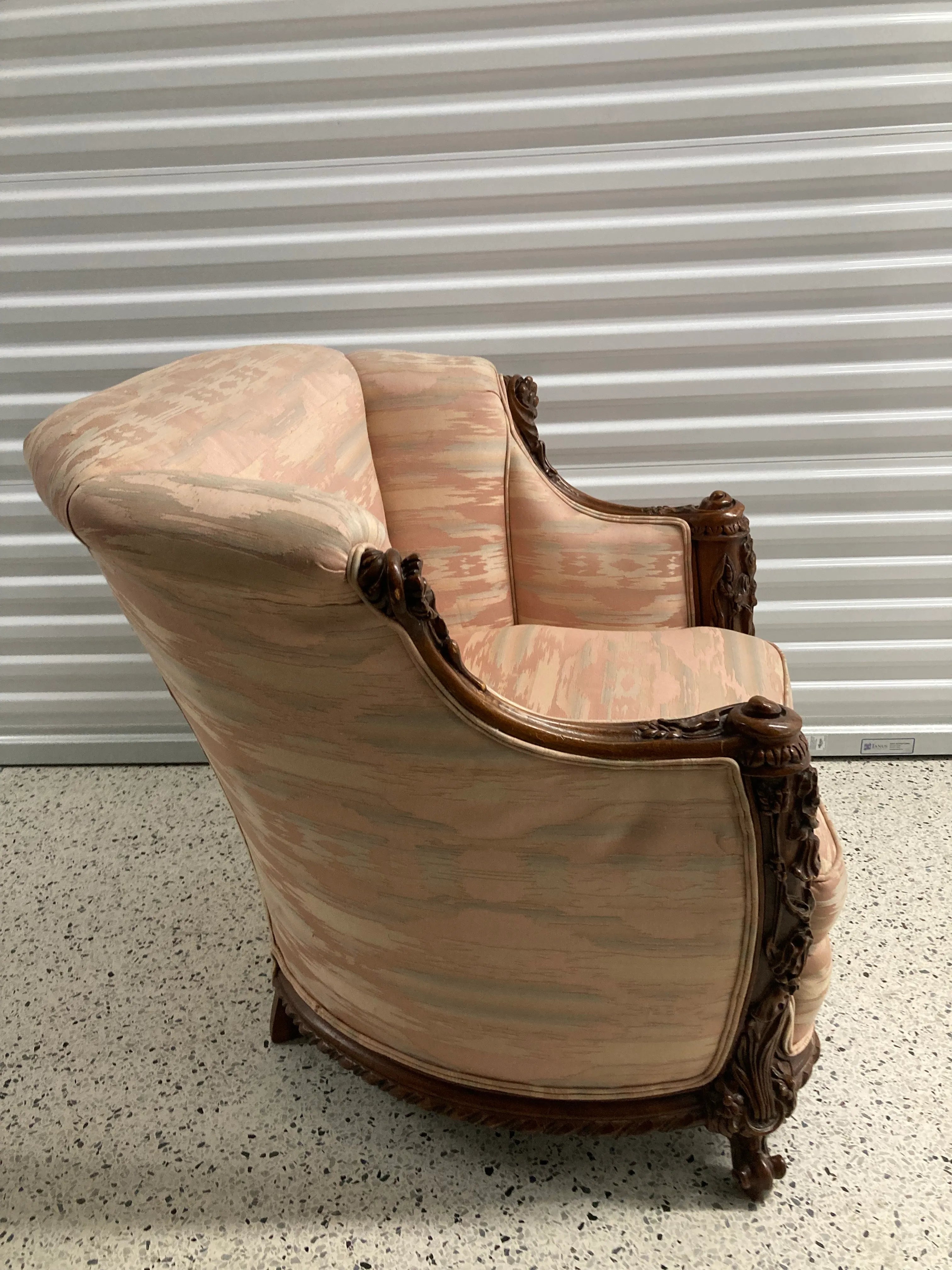 Early 20th Century Antique Tub or Bergere Chair With Ornately Carved Frame
