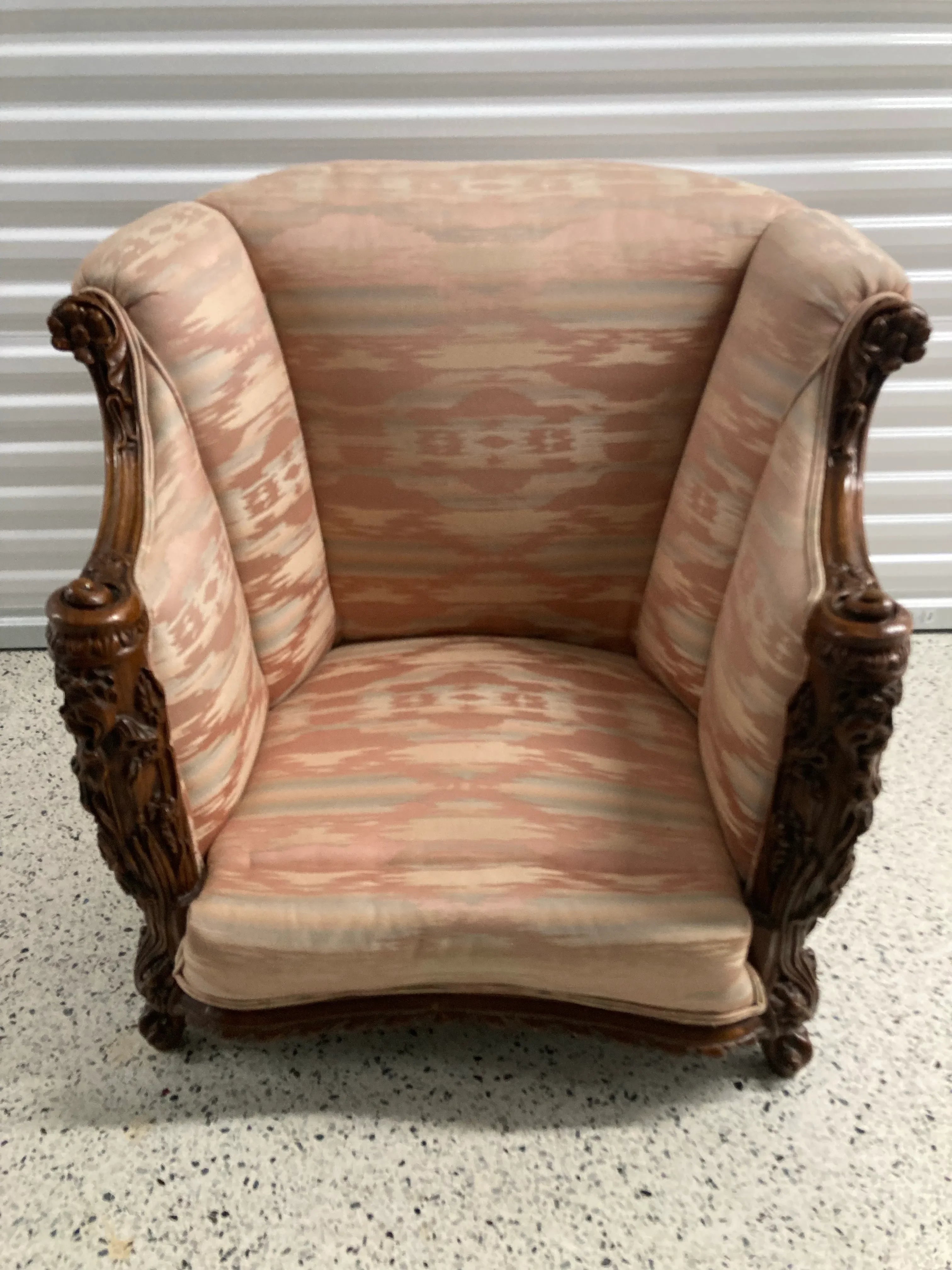 Early 20th Century Antique Tub or Bergere Chair With Ornately Carved Frame