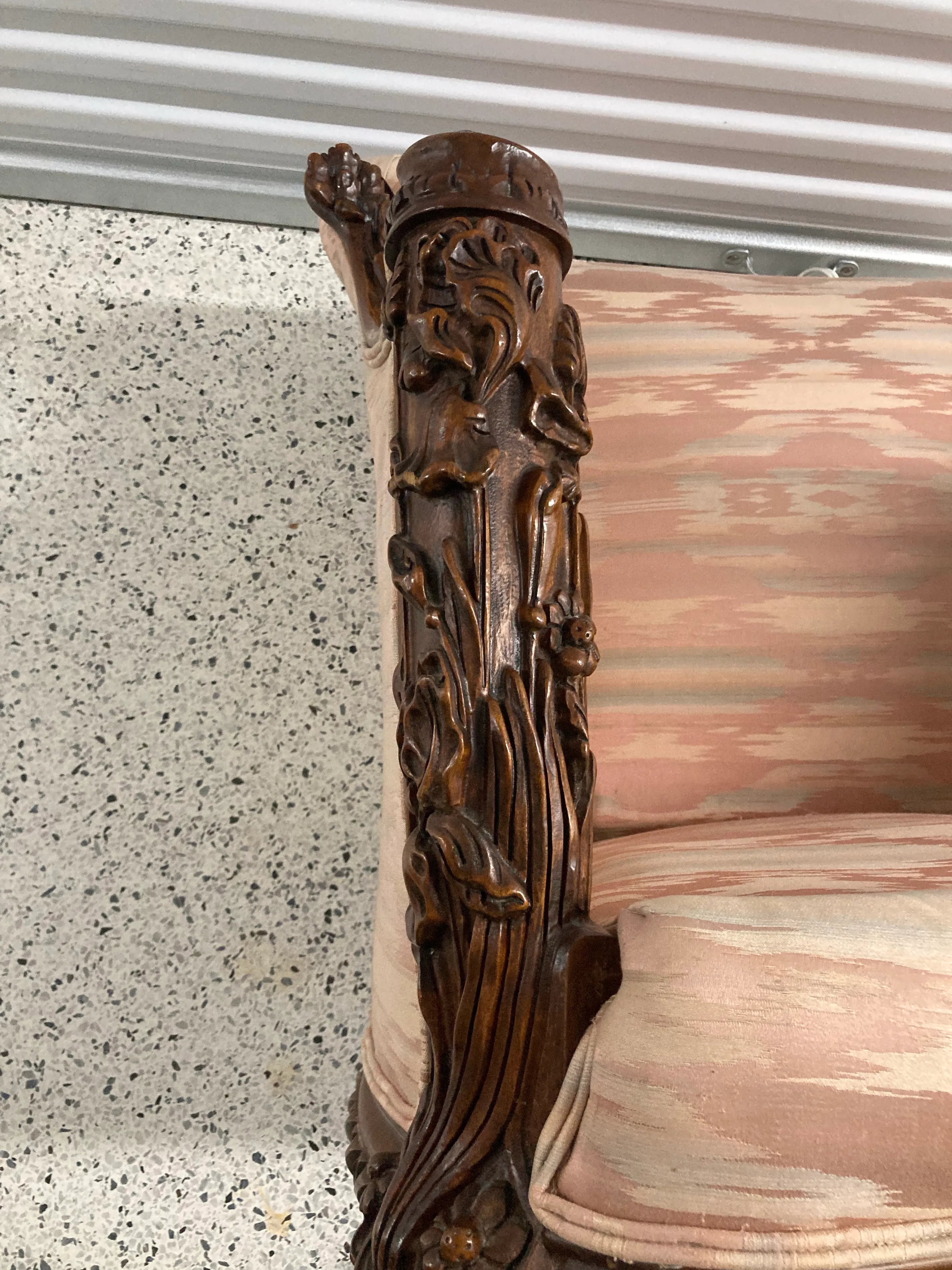 Early 20th Century Antique Tub or Bergere Chair With Ornately Carved Frame
