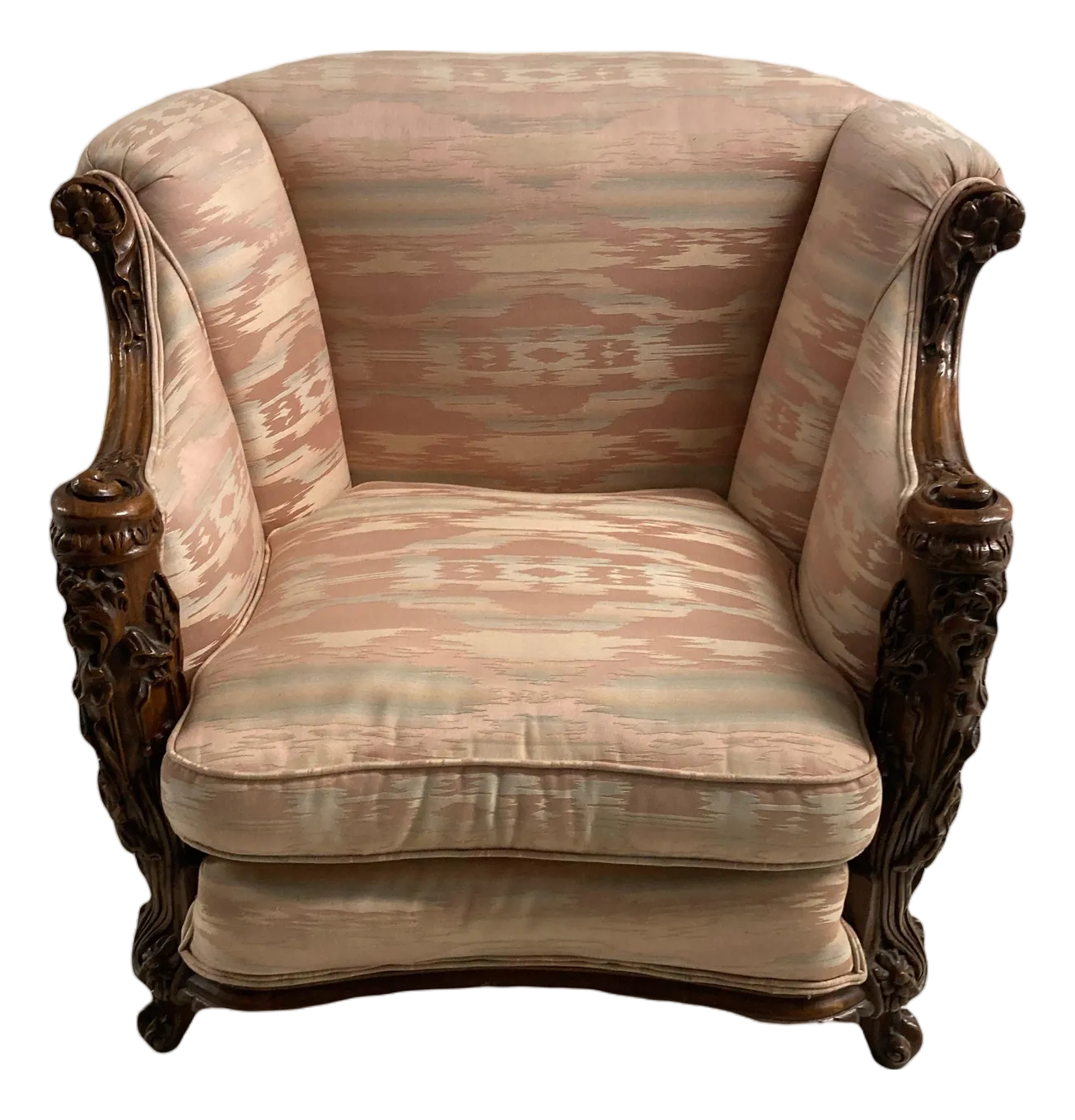 Early 20th Century Antique Tub or Bergere Chair With Ornately Carved Frame