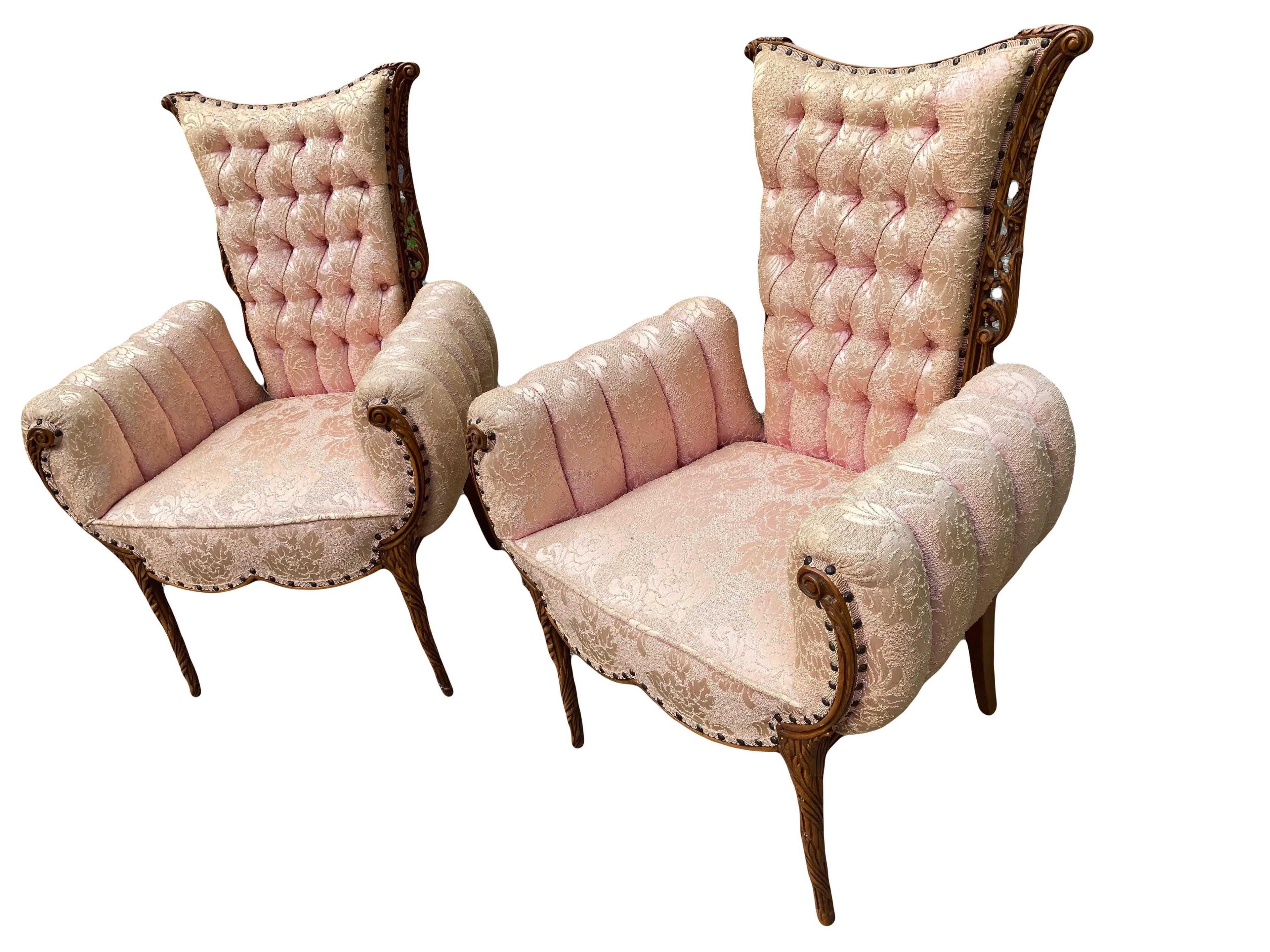 Early 20th Century Bergere Chairs in Original Silk Brocade by Grosfeld House - Set of 2