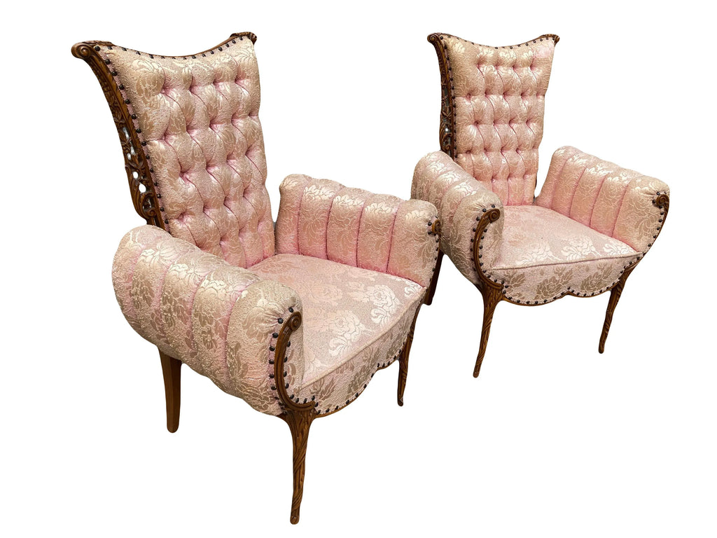 Early 20th Century Bergere Chairs in Original Silk Brocade by Grosfeld House - Set of 2