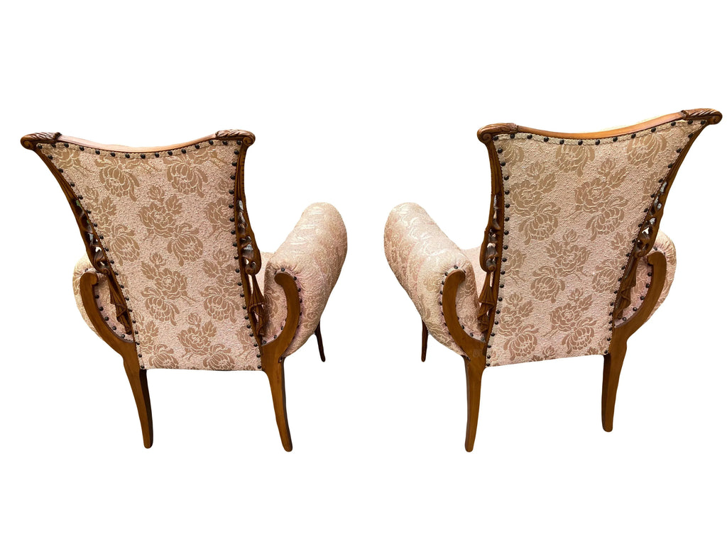 Early 20th Century Bergere Chairs in Original Silk Brocade by Grosfeld House - Set of 2