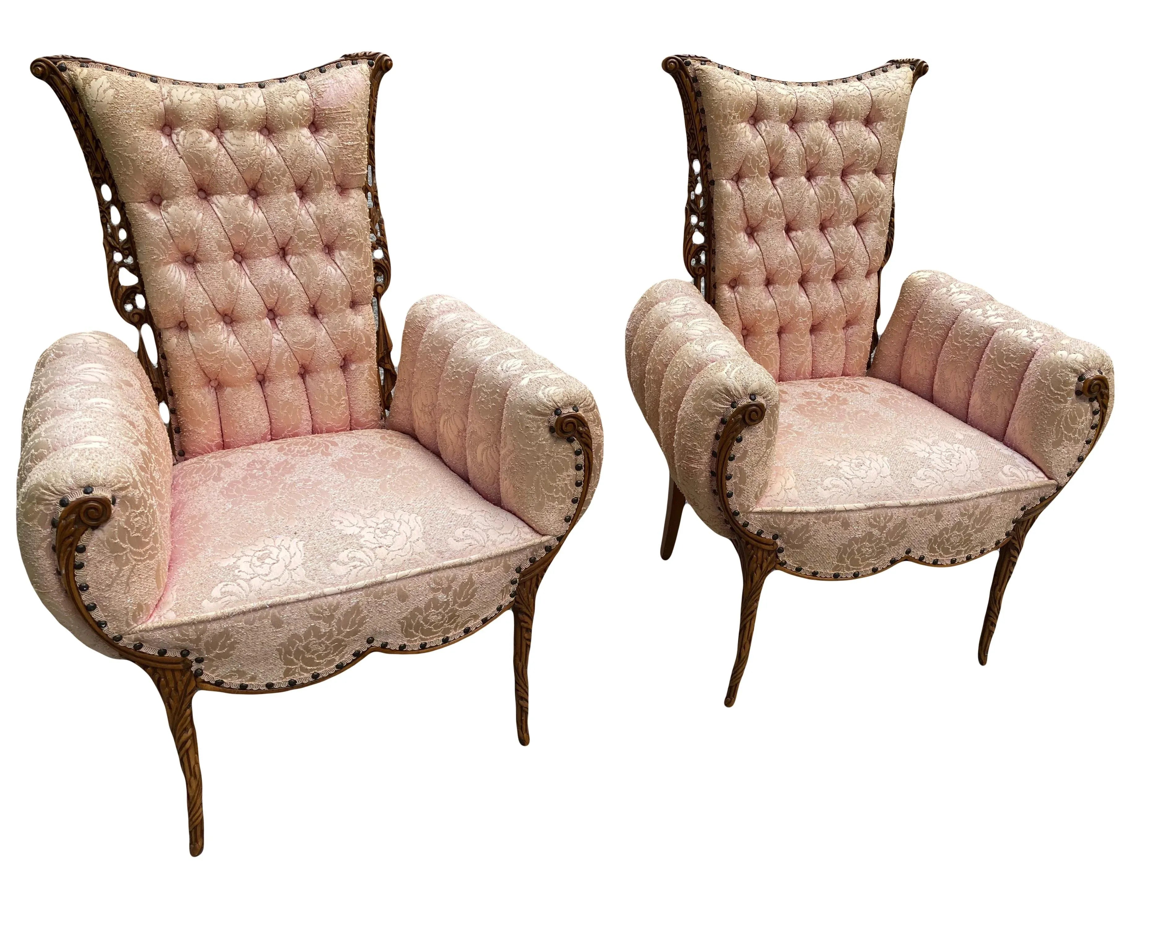 Early 20th Century Bergere Chairs in Original Silk Brocade by Grosfeld House - Set of 2