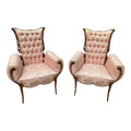 Early 20th Century Bergere Chairs in Original Silk Brocade by Grosfeld House - Set of 2