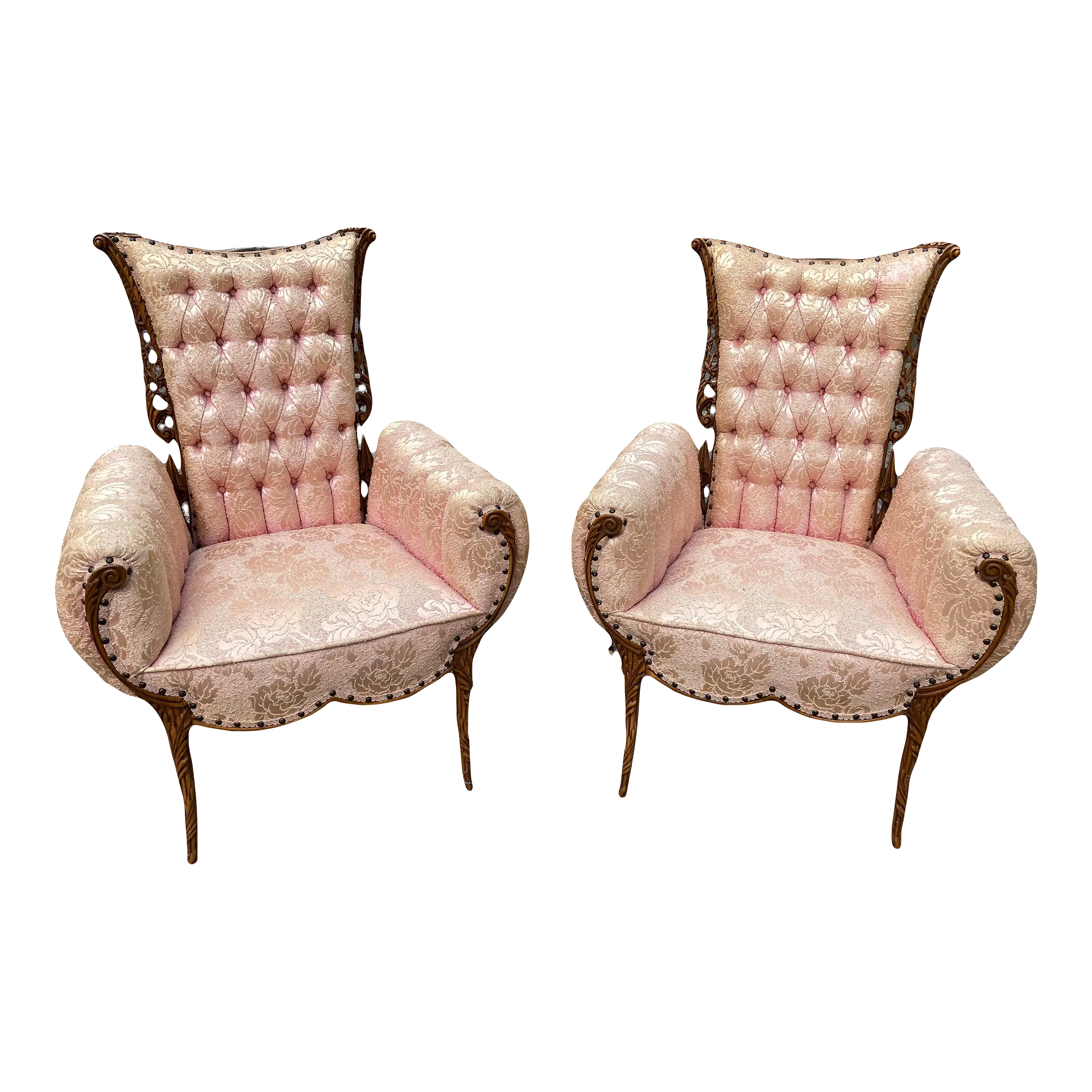 Early 20th Century Bergere Chairs in Original Silk Brocade by Grosfeld House - Set of 2
