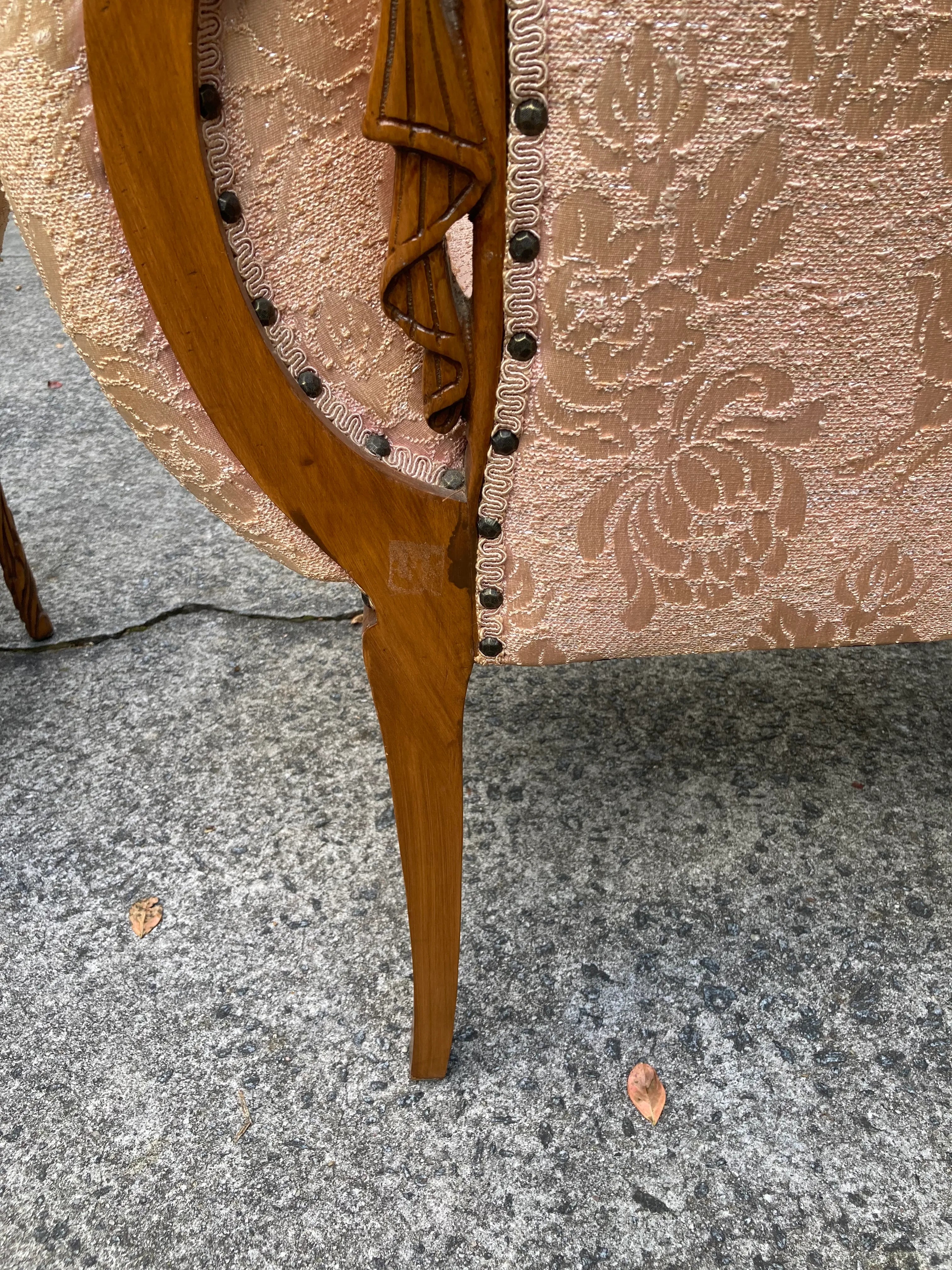 Early 20th Century Bergere Chairs in Original Silk Brocade by Grosfeld House - Set of 2
