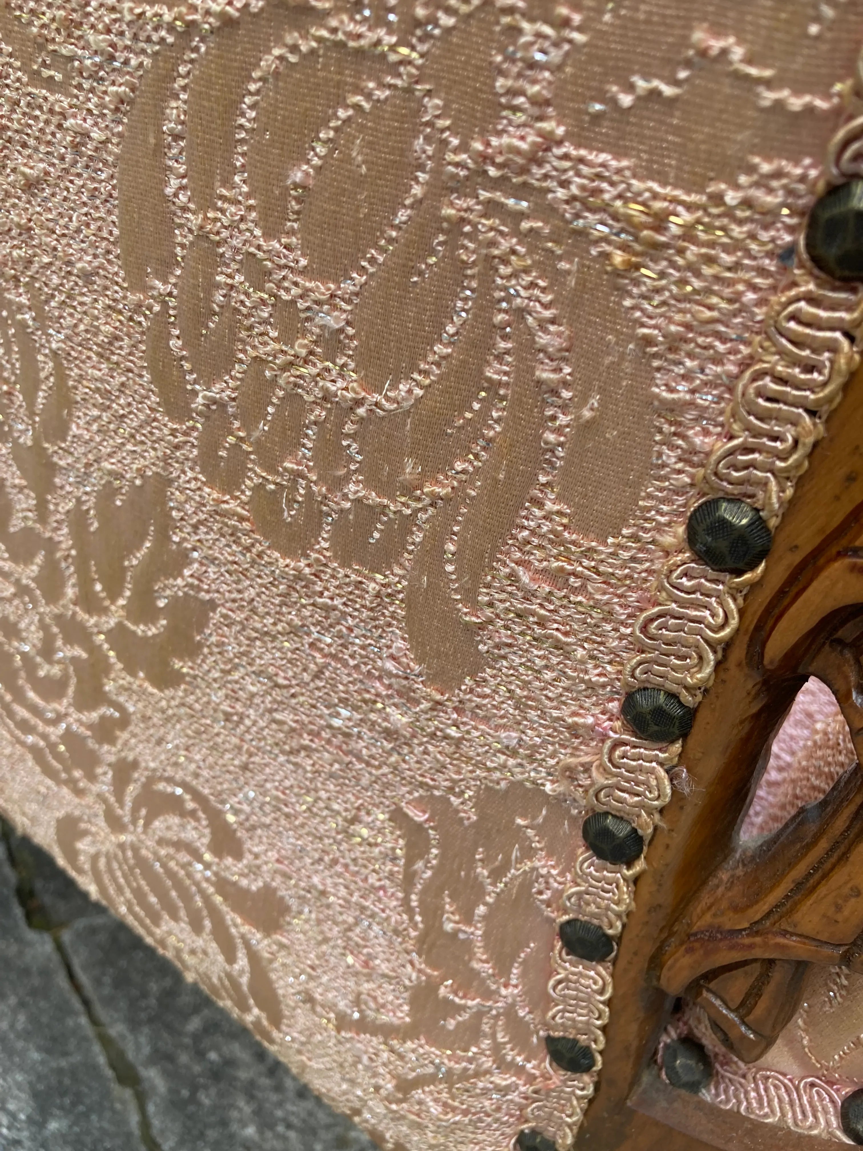Early 20th Century Bergere Chairs in Original Silk Brocade by Grosfeld House - Set of 2
