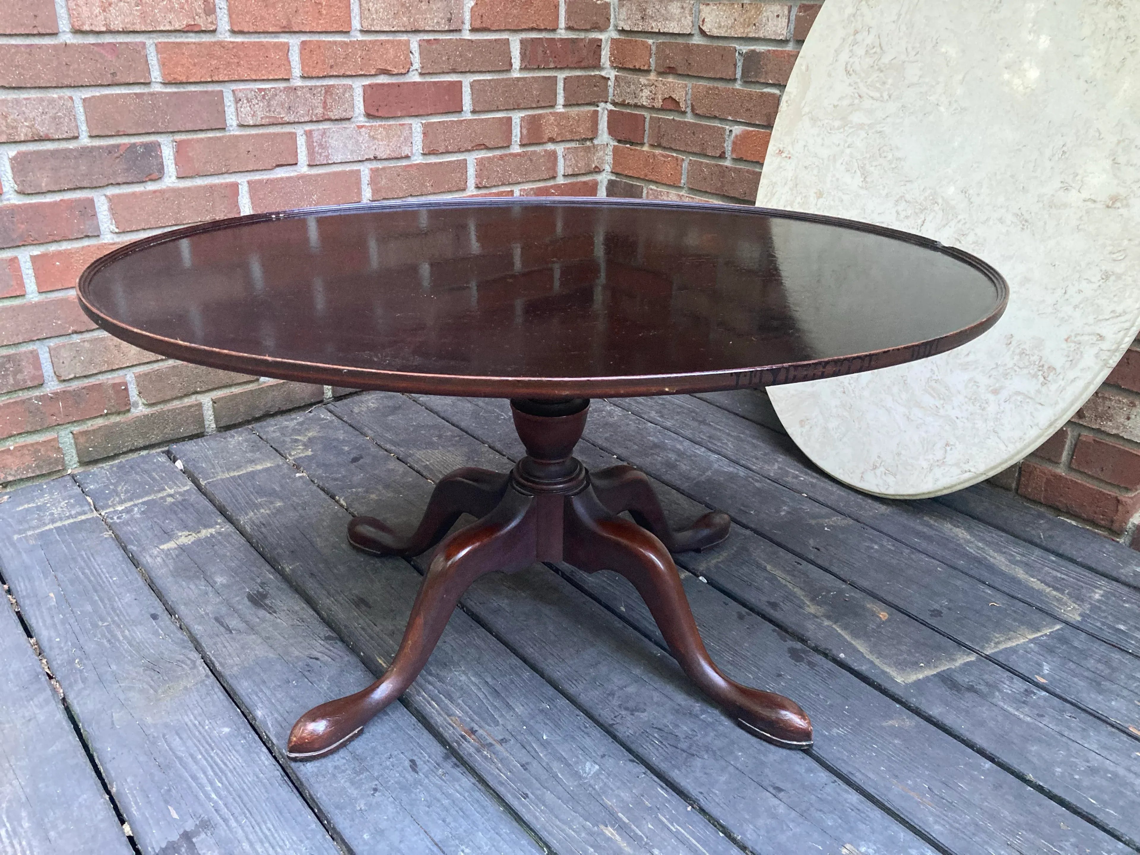 Early 20th Century Dark Mahogany Oval Occasional or Tea Table With Custom Marble Removable Top