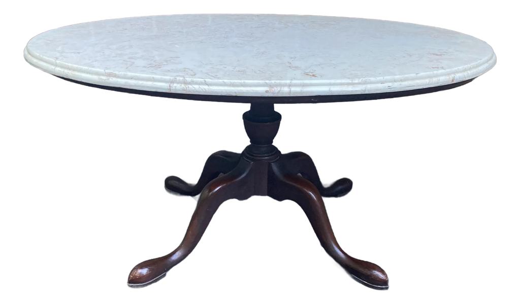 Early 20th Century Dark Mahogany Oval Occasional or Tea Table With Custom Marble Removable Top