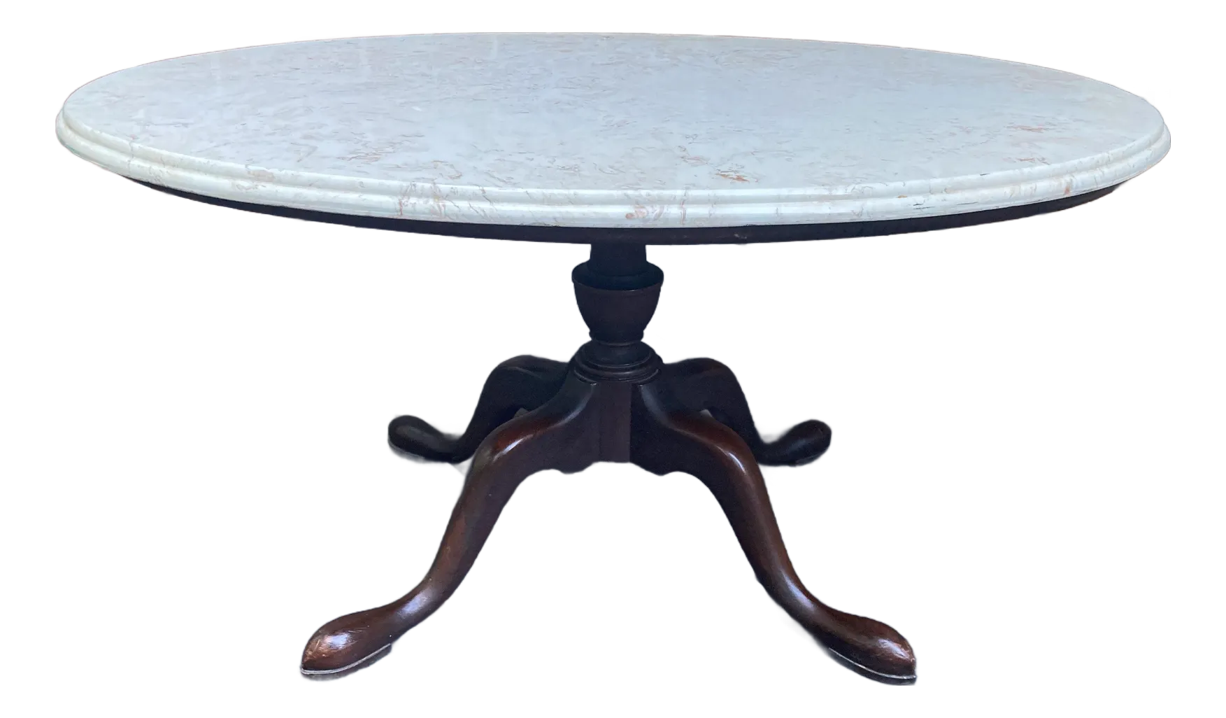 Early 20th Century Dark Mahogany Oval Occasional or Tea Table With Custom Marble Removable Top