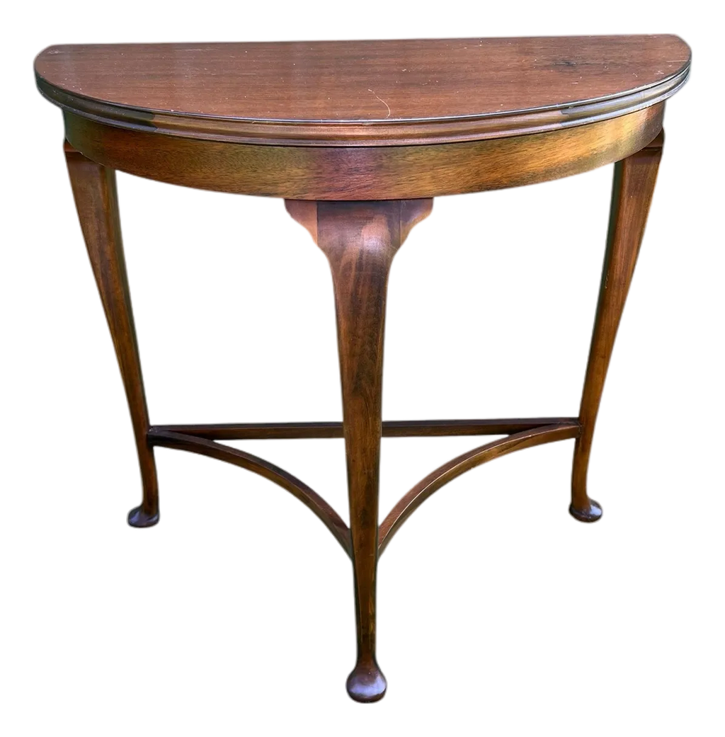 Early 20th Century English Queen Anne Demilune Table