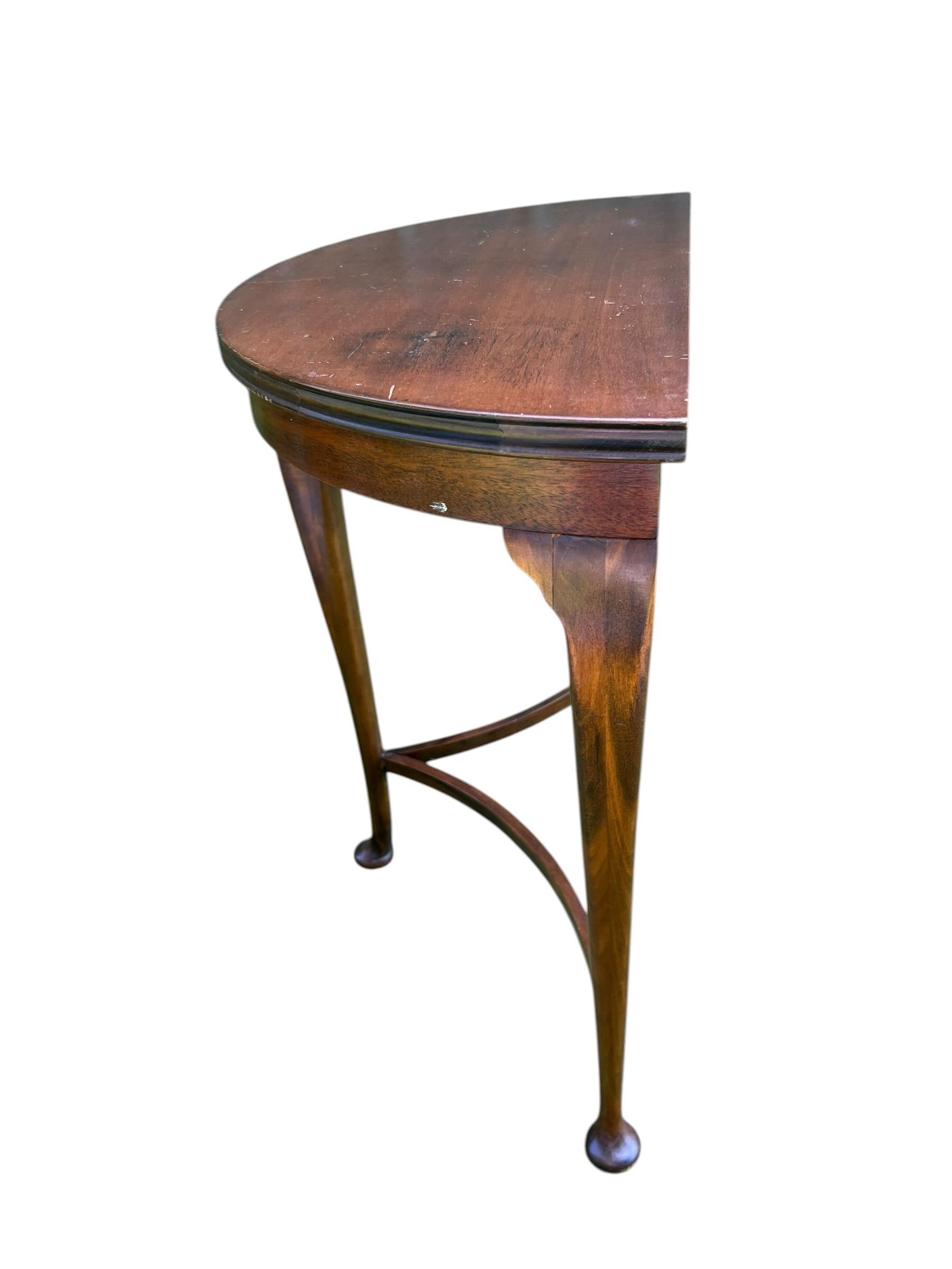 Early 20th Century English Queen Anne Demilune Table