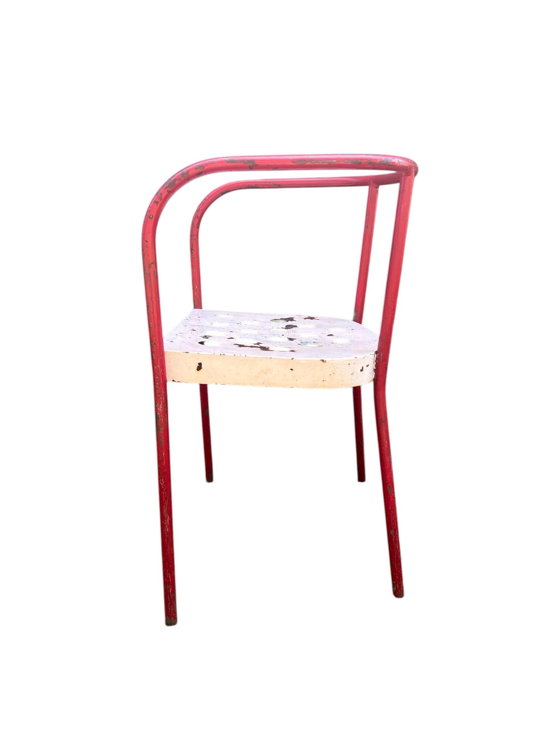 Early 20th Century French Industrial Tubular Metal Armchair Chair Attributed to Rene Malaval