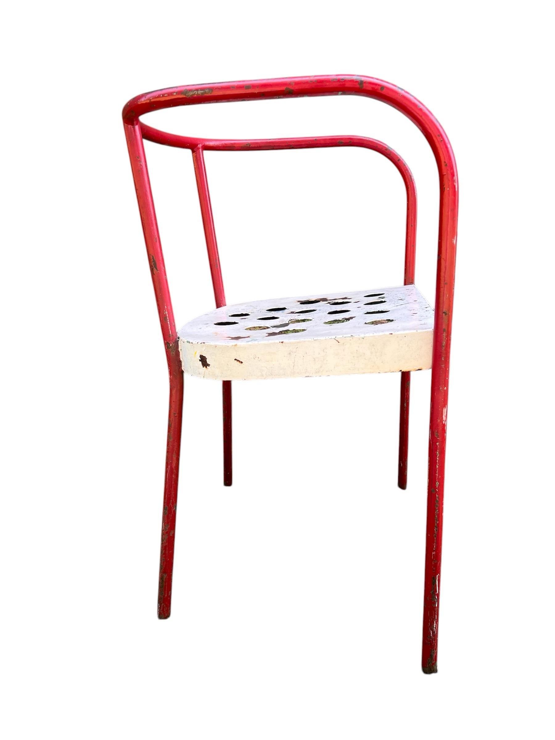 Early 20th Century French Industrial Tubular Metal Armchair Chair Attributed to Rene Malaval