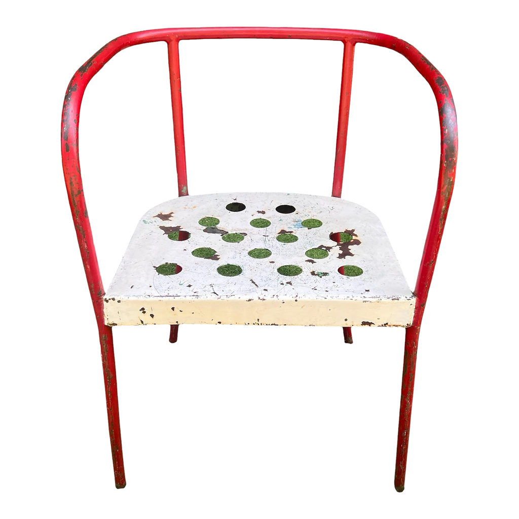 Early 20th Century French Industrial Tubular Metal Armchair Chair Attributed to Rene Malaval