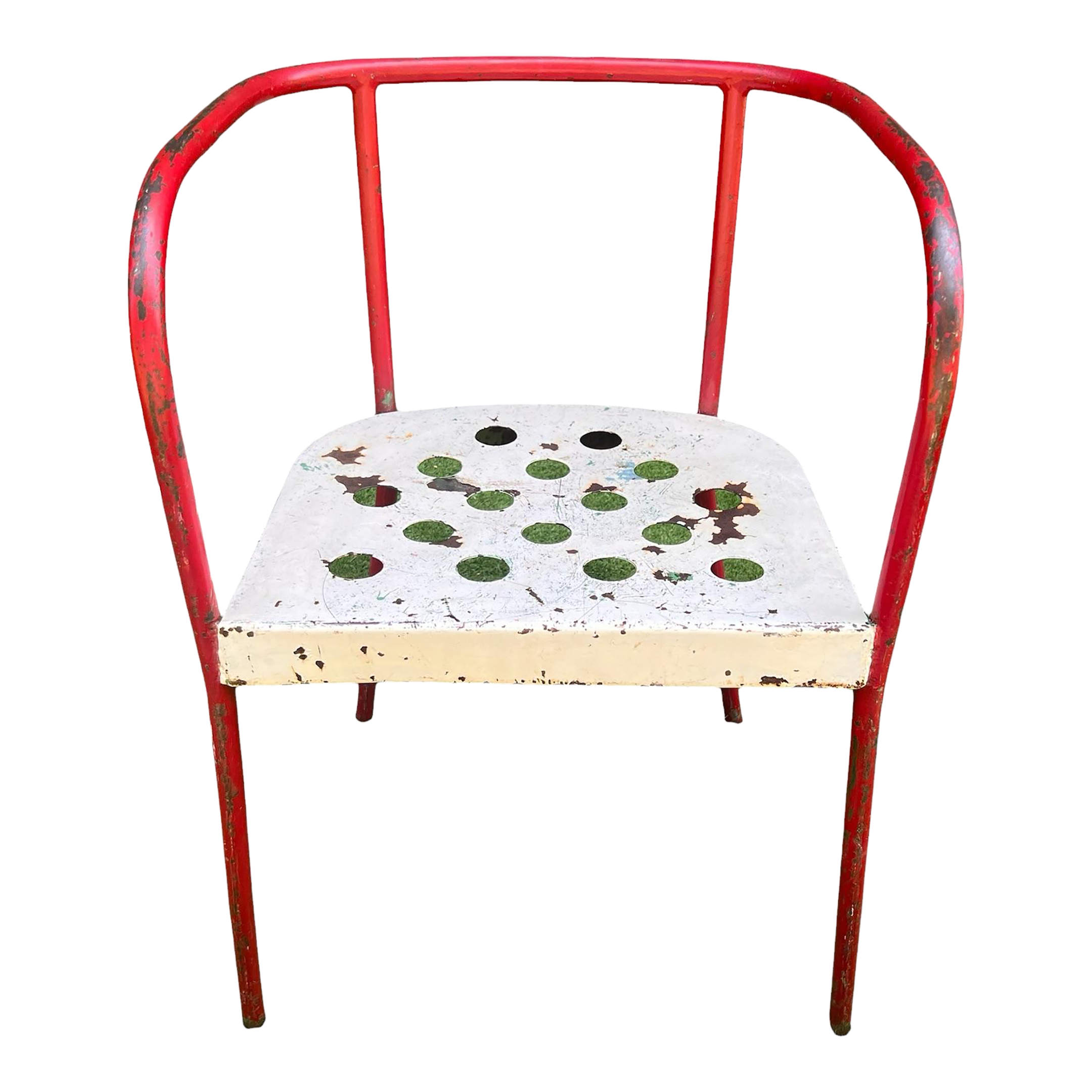 Early 20th Century French Industrial Tubular Metal Armchair Chair Attributed to Rene Malaval