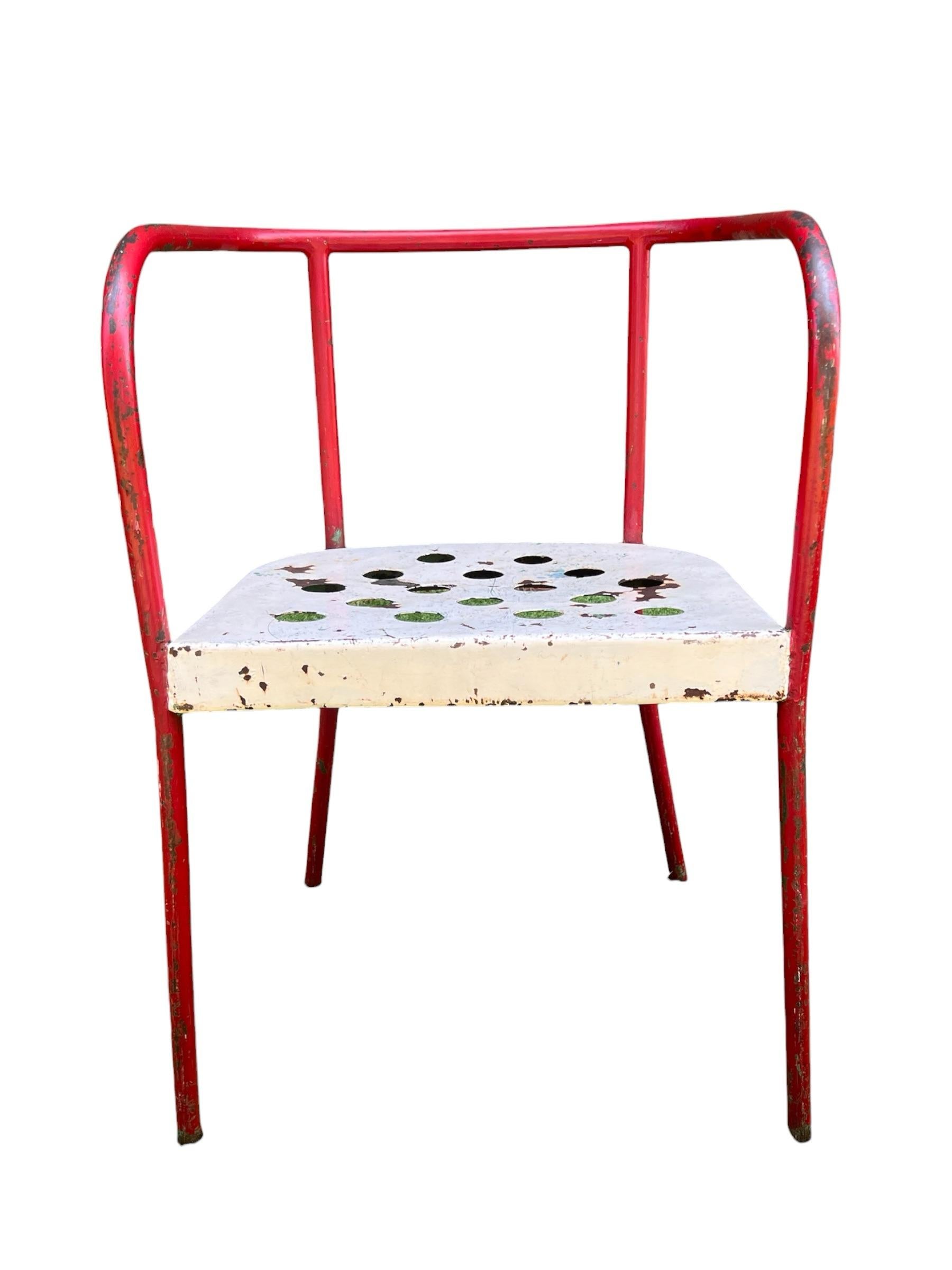 Early 20th Century French Industrial Tubular Metal Armchair Chair Attributed to Rene Malaval