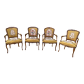 Early 20th Century French Louis XV Style Armchairs in Embroidered Floral Motif and Nailhead Accents- Set of 4