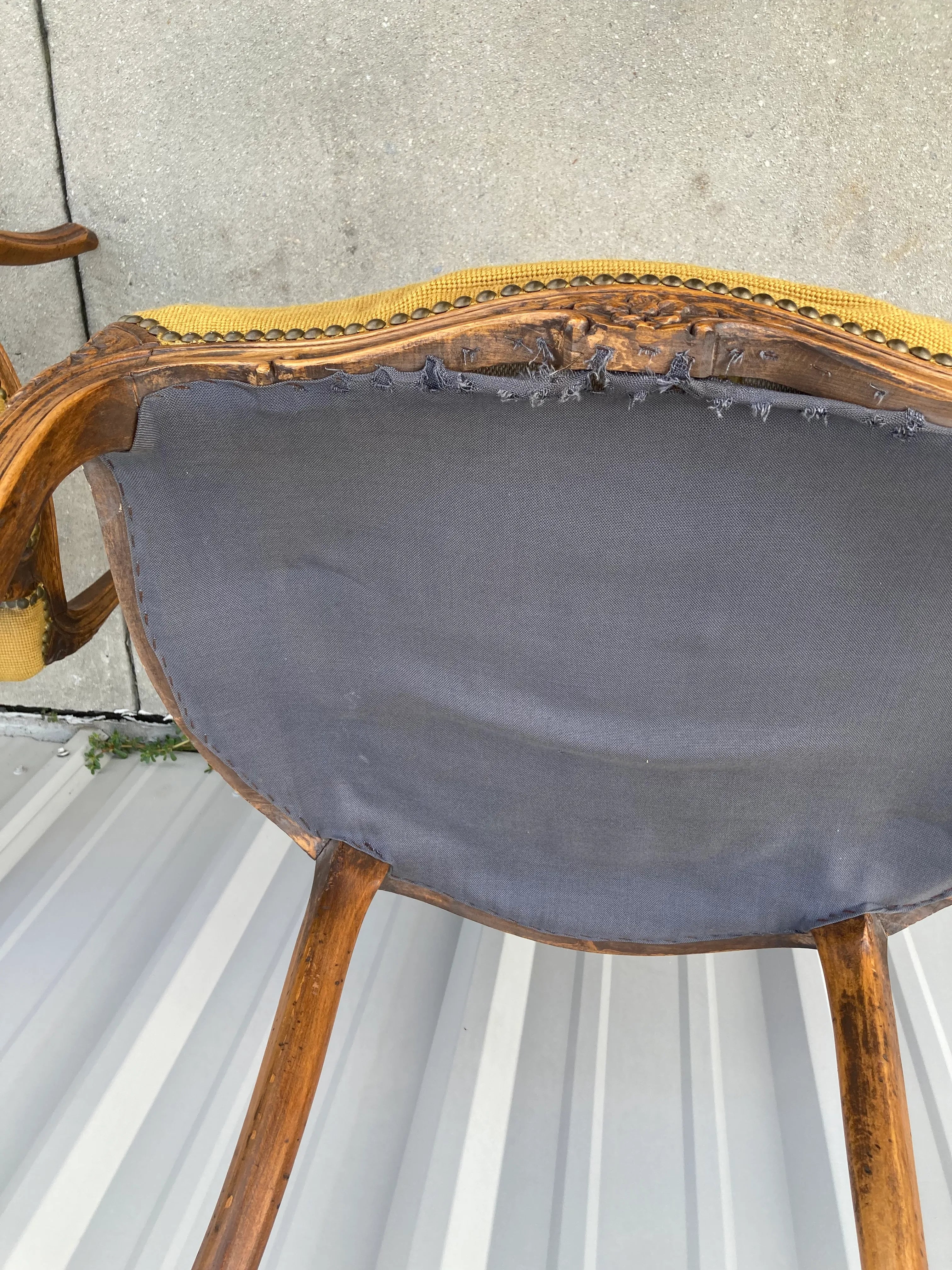 Early 20th Century French Louis XV Style Armchairs in Embroidered Floral Motif and Nailhead Accents- Set of 4