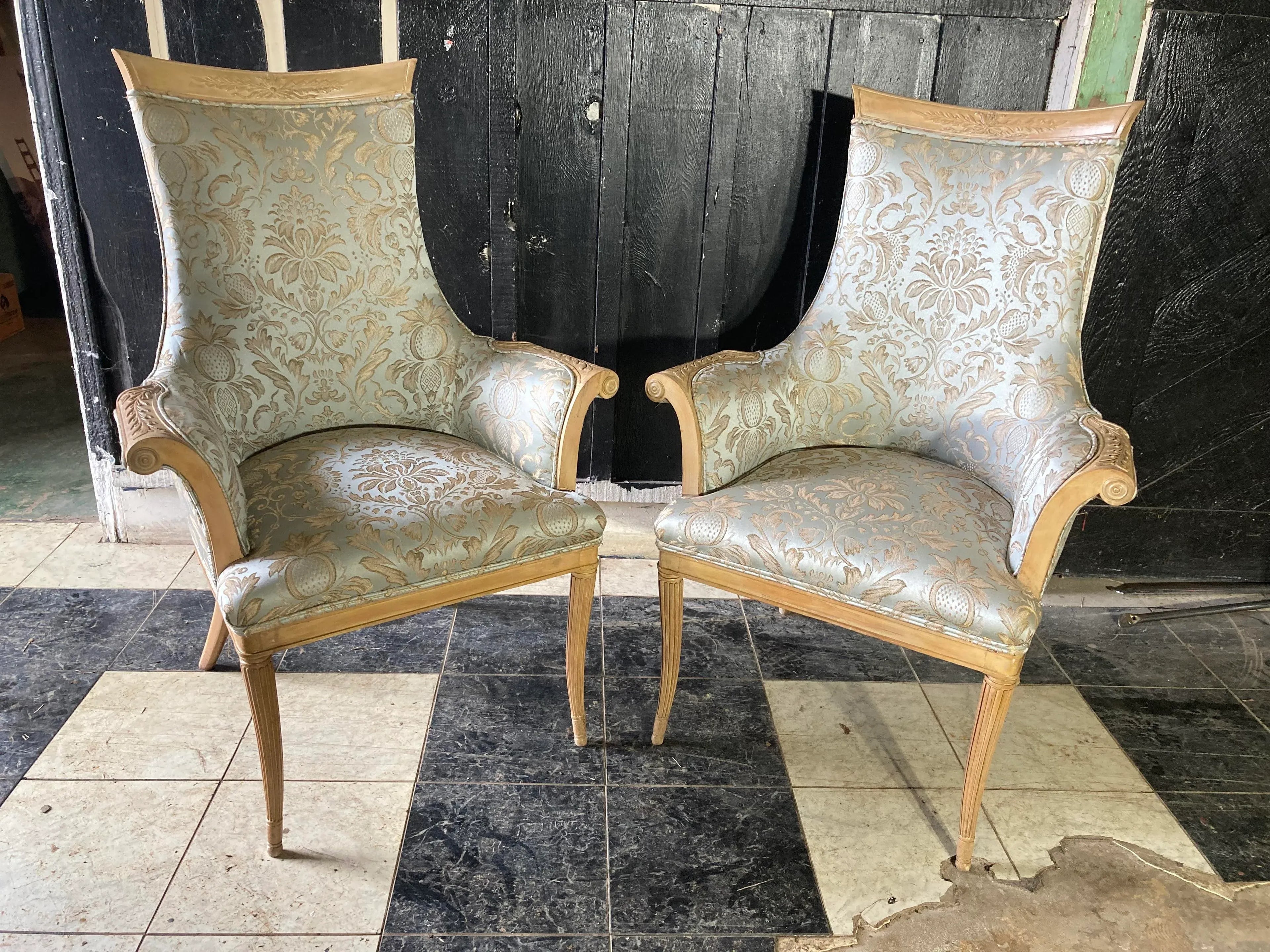 Early 20th Century Grosfeld House Blonde Mahogany Bergere Chairs - a Pair