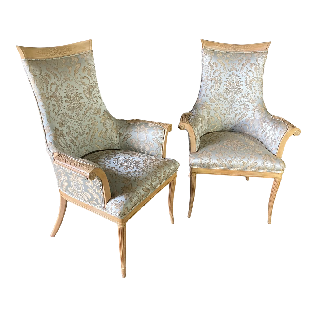 Early 20th Century Grosfeld House Blonde Mahogany Bergere Chairs - a Pair