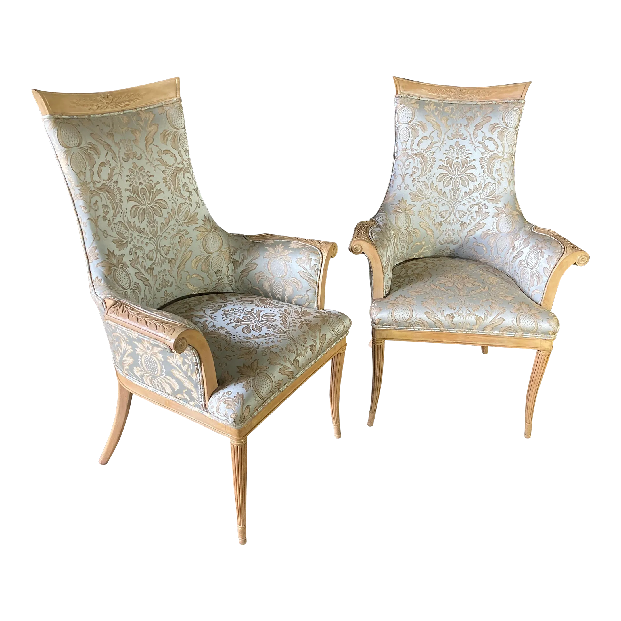 Early 20th Century Grosfeld House Blonde Mahogany Bergere Chairs - a Pair