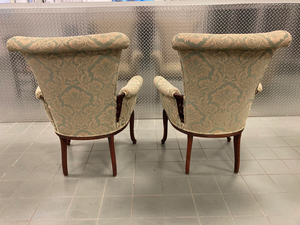 Early 20th Century Grosfeld House Scroll Back Arm Chairs - a Pair