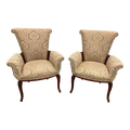 Early 20th Century Grosfeld House Scroll Back Arm Chairs - a Pair