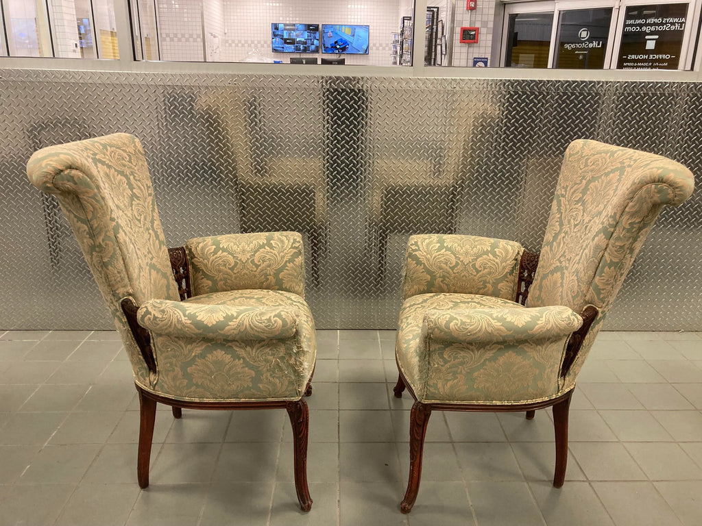 Early 20th Century Grosfeld House Scroll Back Arm Chairs - a Pair