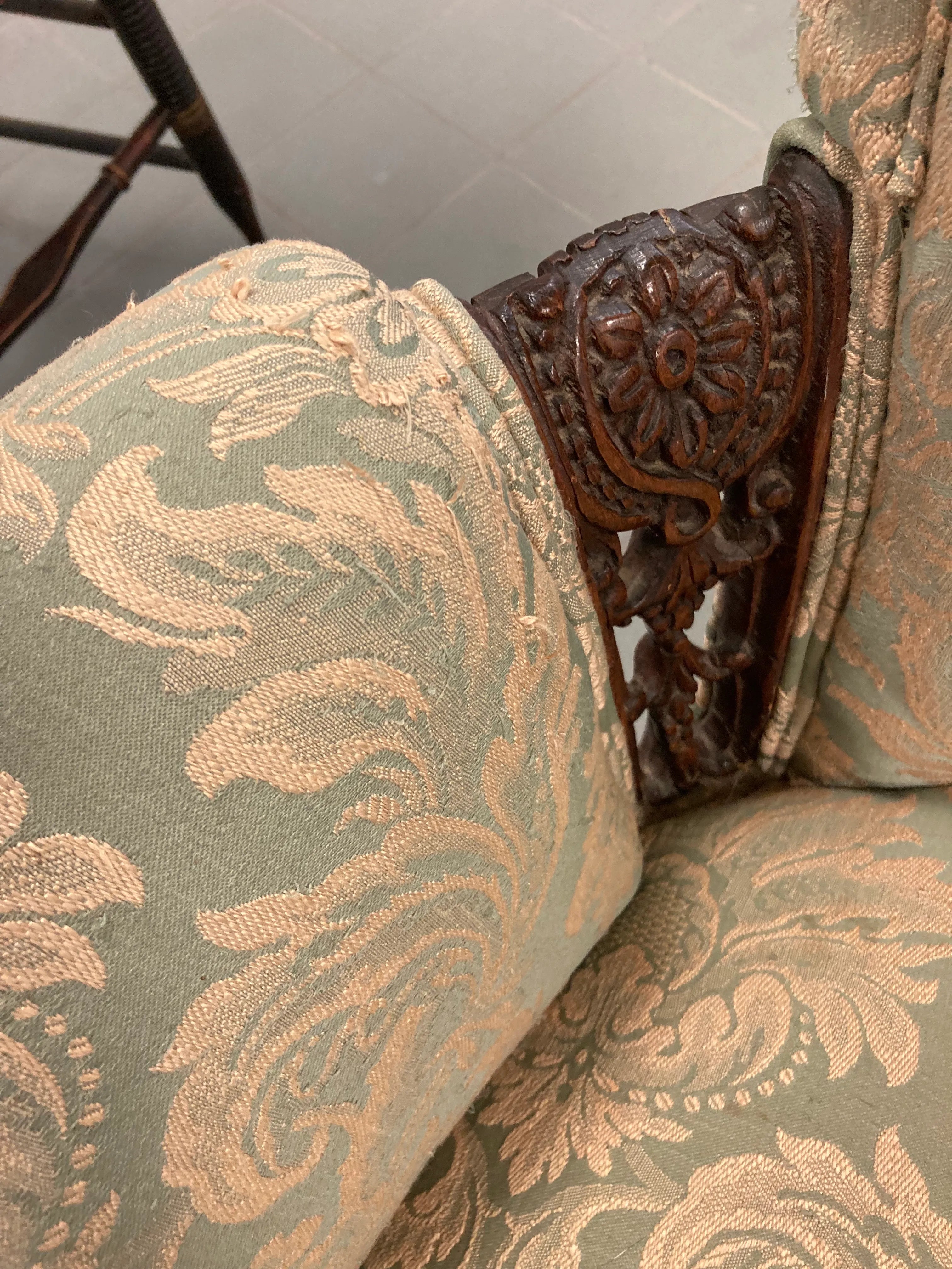 Early 20th Century Grosfeld House Scroll Back Arm Chairs - a Pair