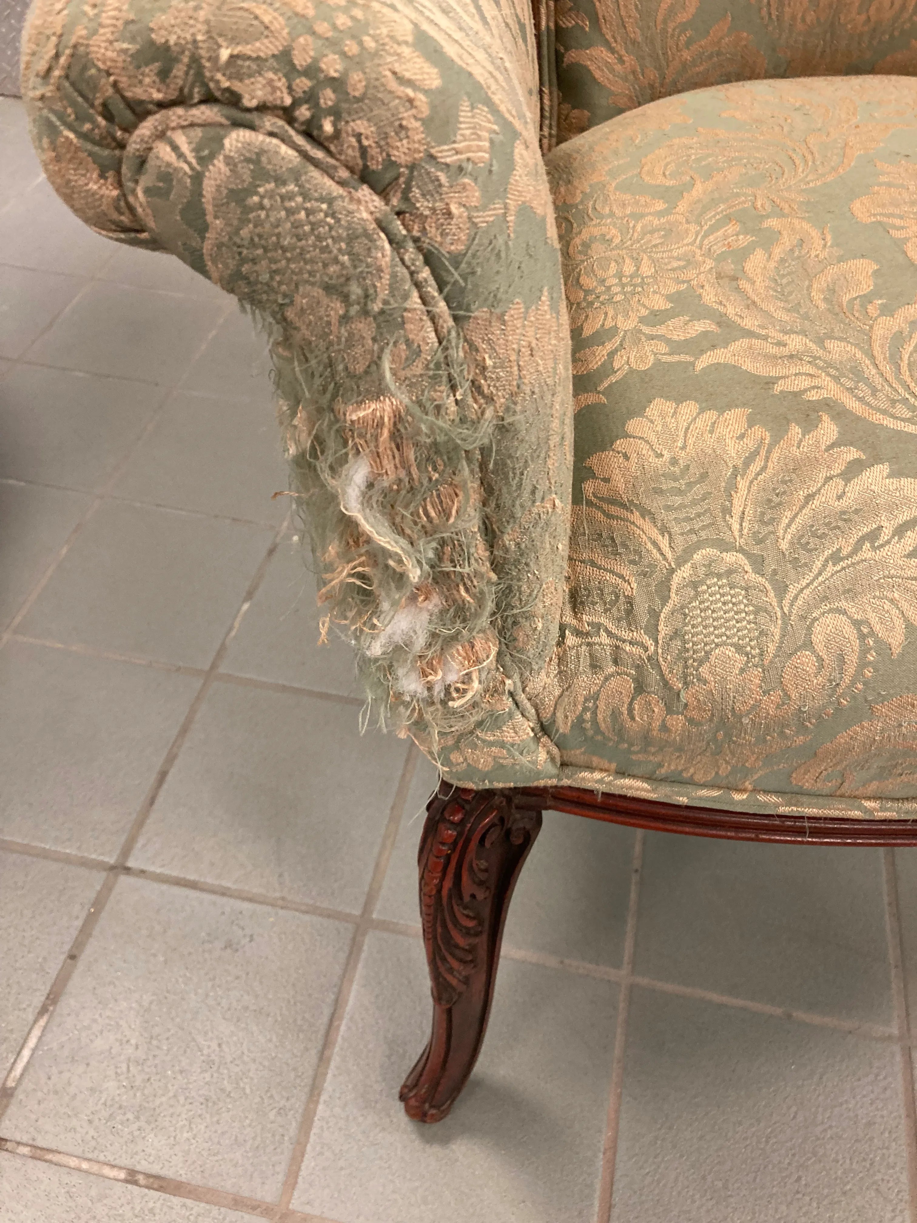 Early 20th Century Grosfeld House Scroll Back Arm Chairs - a Pair