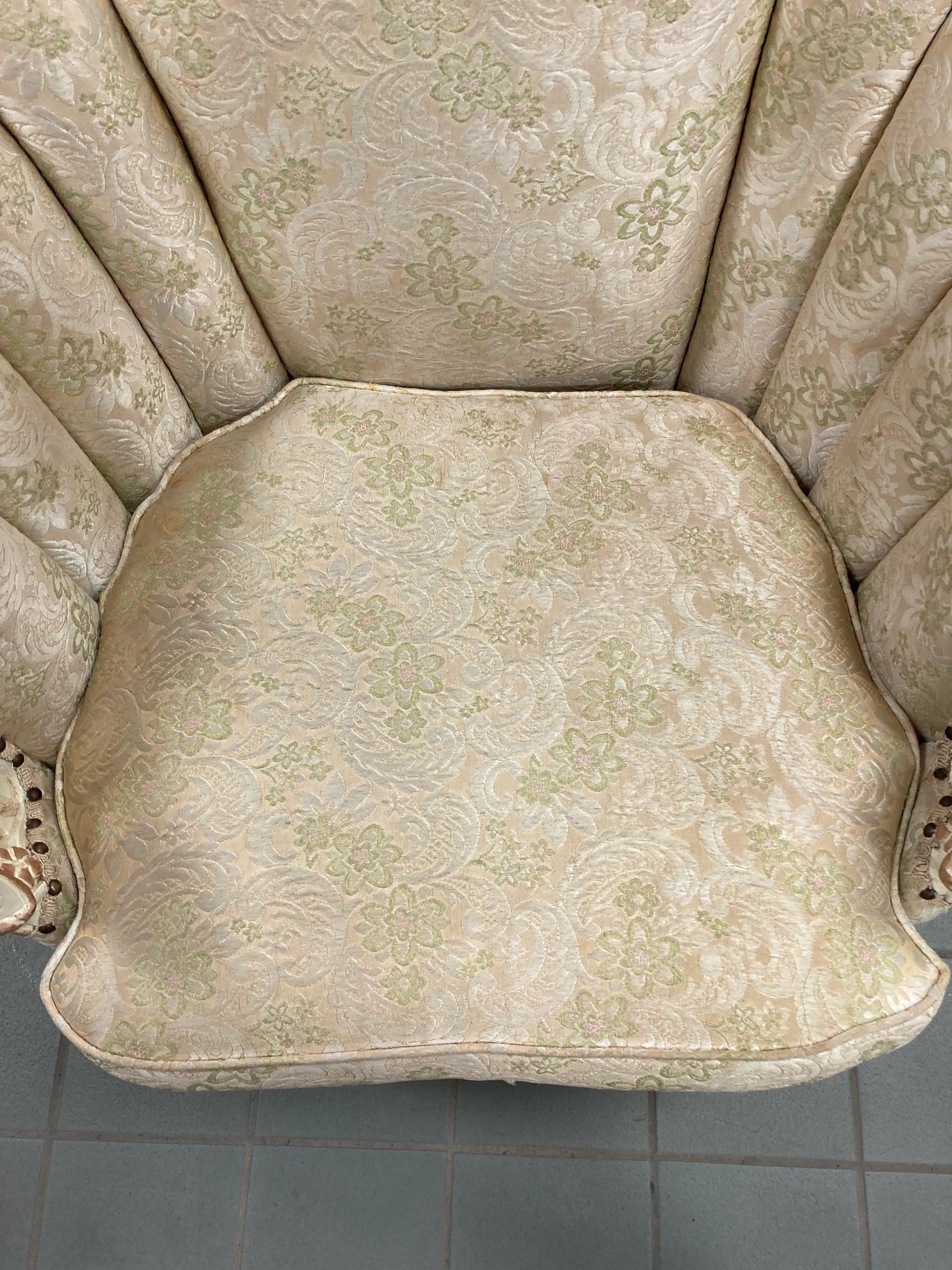 Early 20th Century Louis XVI Style Marquis Barrel Back Club Chair With Carved Wooden Accents
