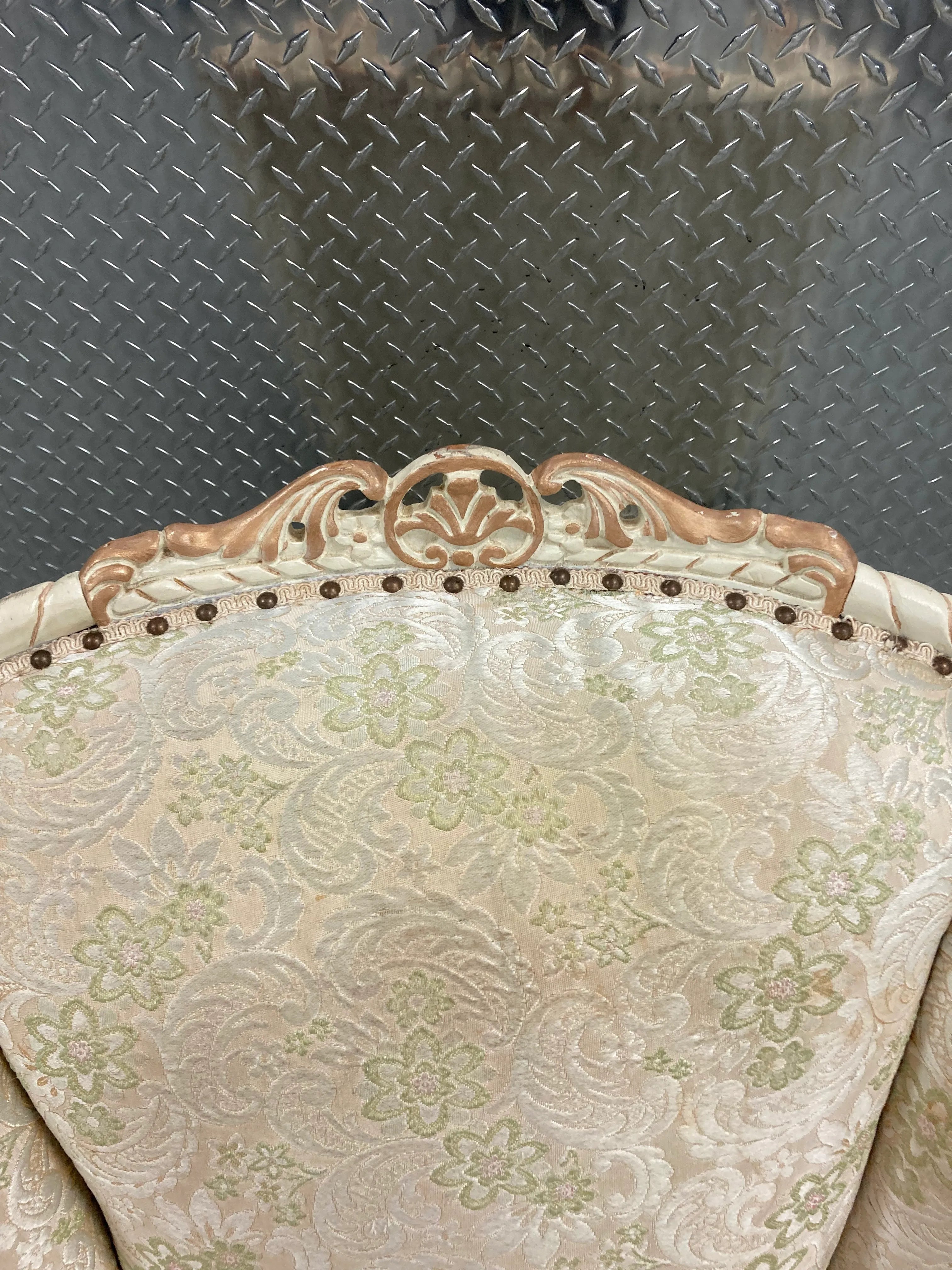 Early 20th Century Louis XVI Style Marquis Barrel Back Club Chair With Carved Wooden Accents