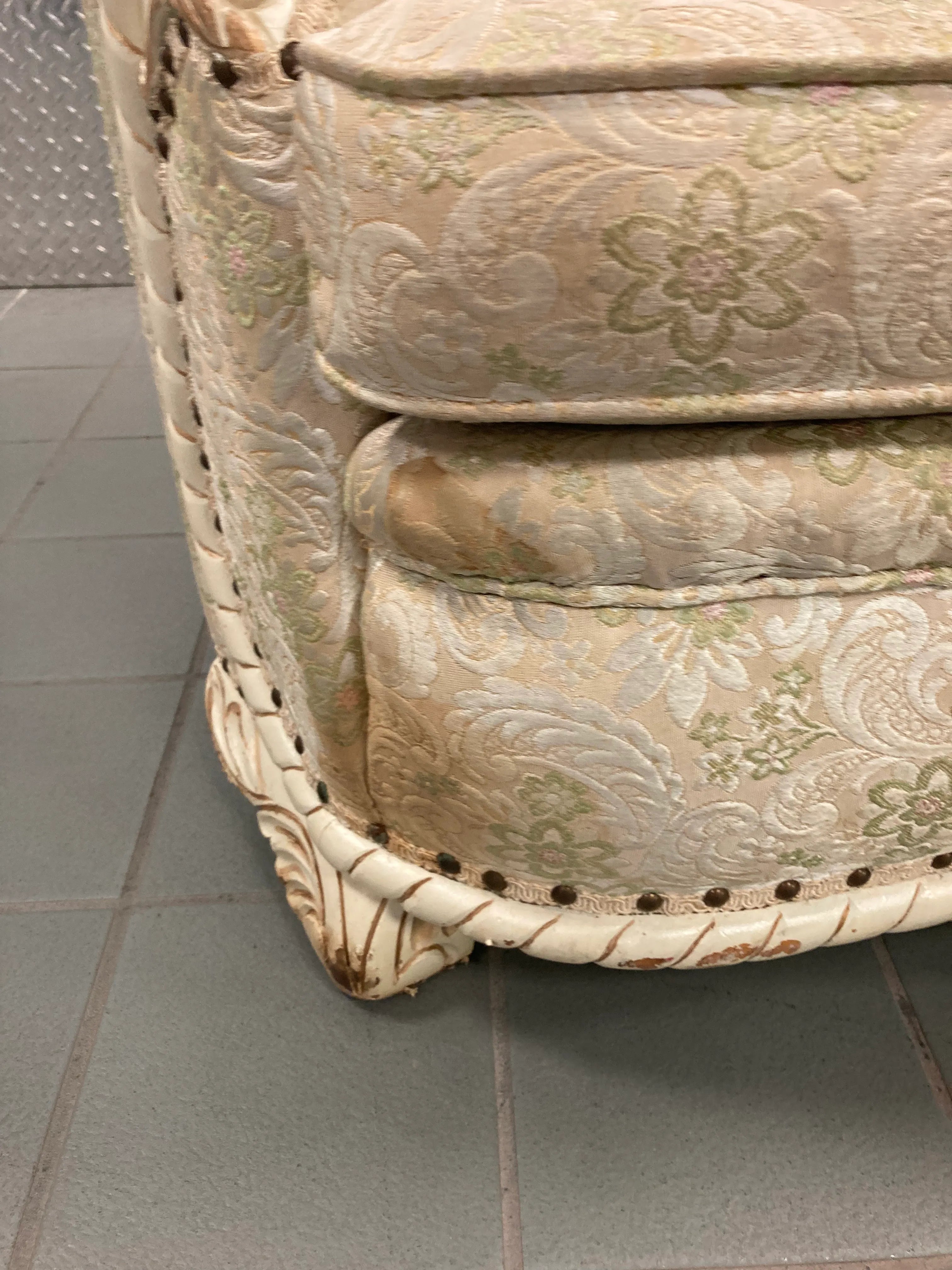 Early 20th Century Louis XVI Style Marquis Barrel Back Club Chair With Carved Wooden Accents
