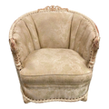 Early 20th Century Louis XVI Style Marquis Barrel Back Club Chair With Carved Wooden Accents