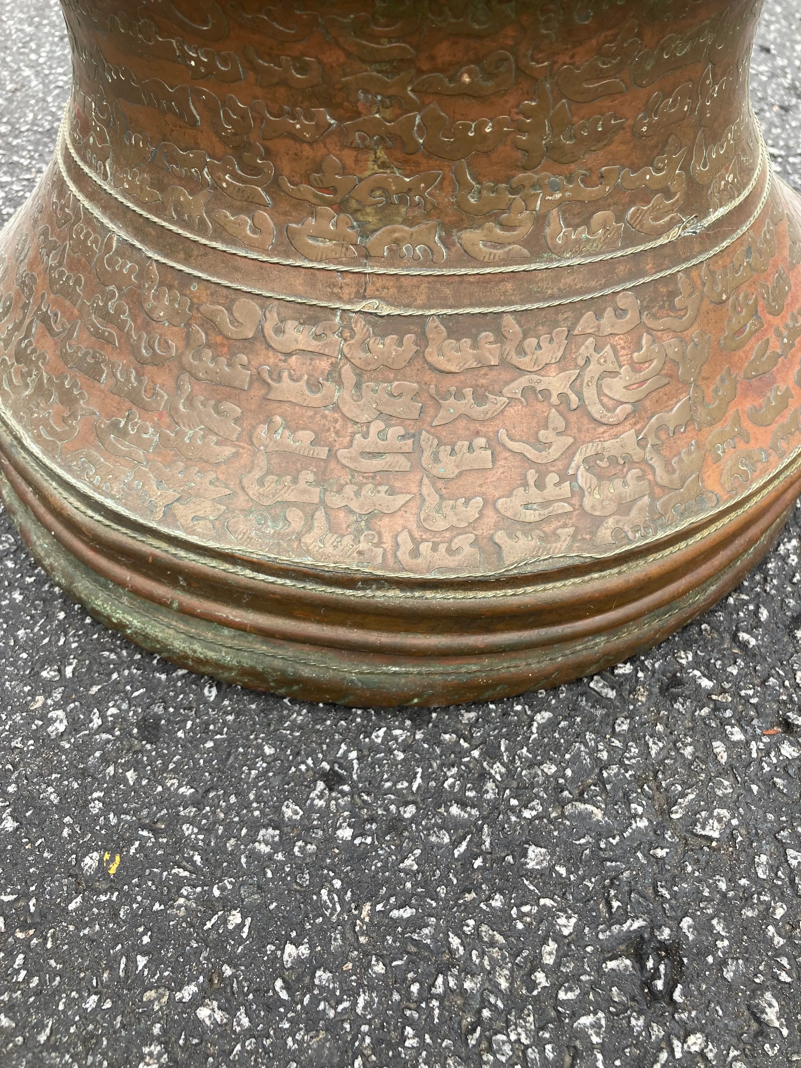 Early 20th Century Monumental Moroccan Hand Embossed Copper and Brass Urn or Floor Vase